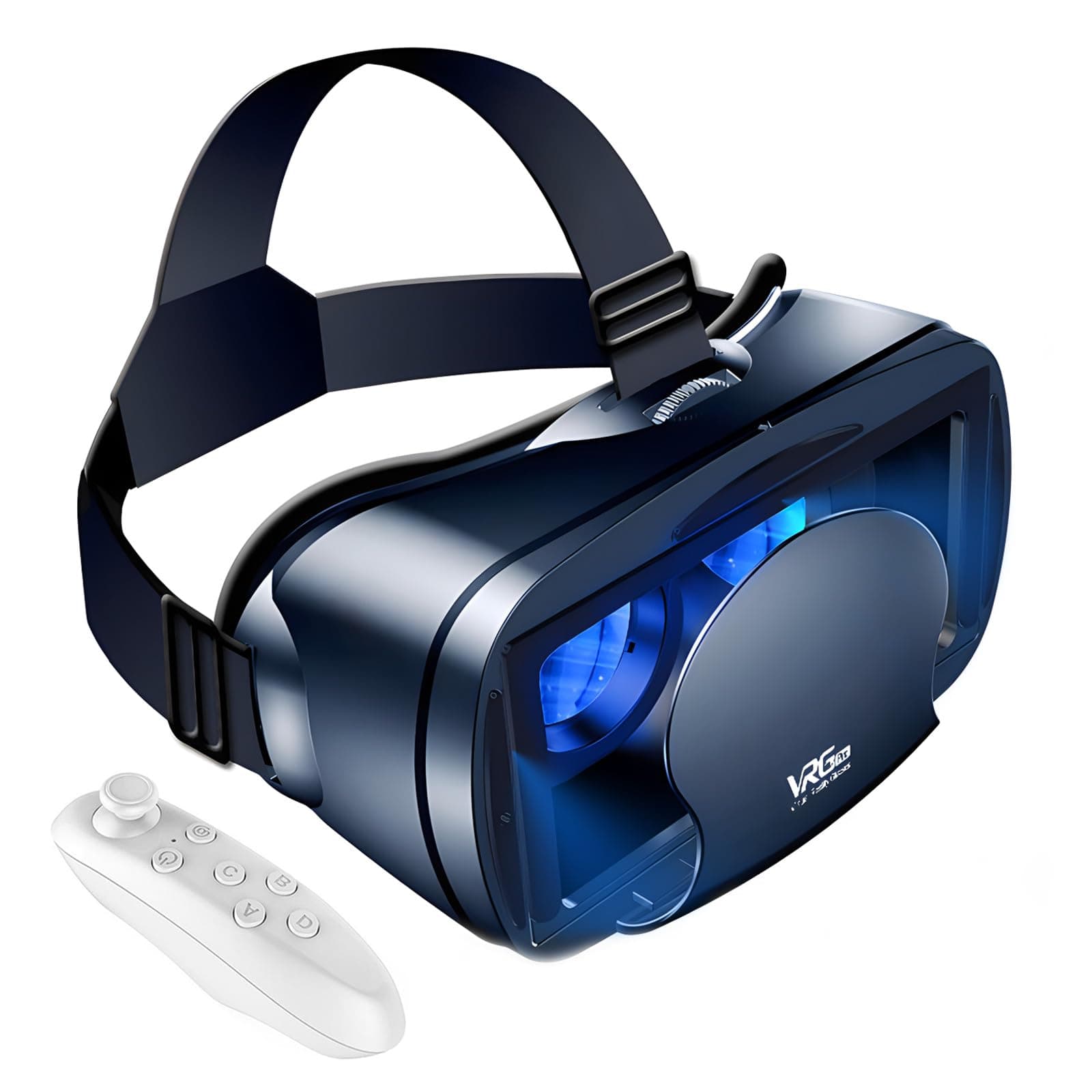 VR Headset, 3D VR Glasses Virtual Reality Headset for iPhone & Android with Controller, Compatible 5.0-7.0 inch, Adjustable Anti-Blue Light Virtual Reality Goggles for Kids & Adults(Black)