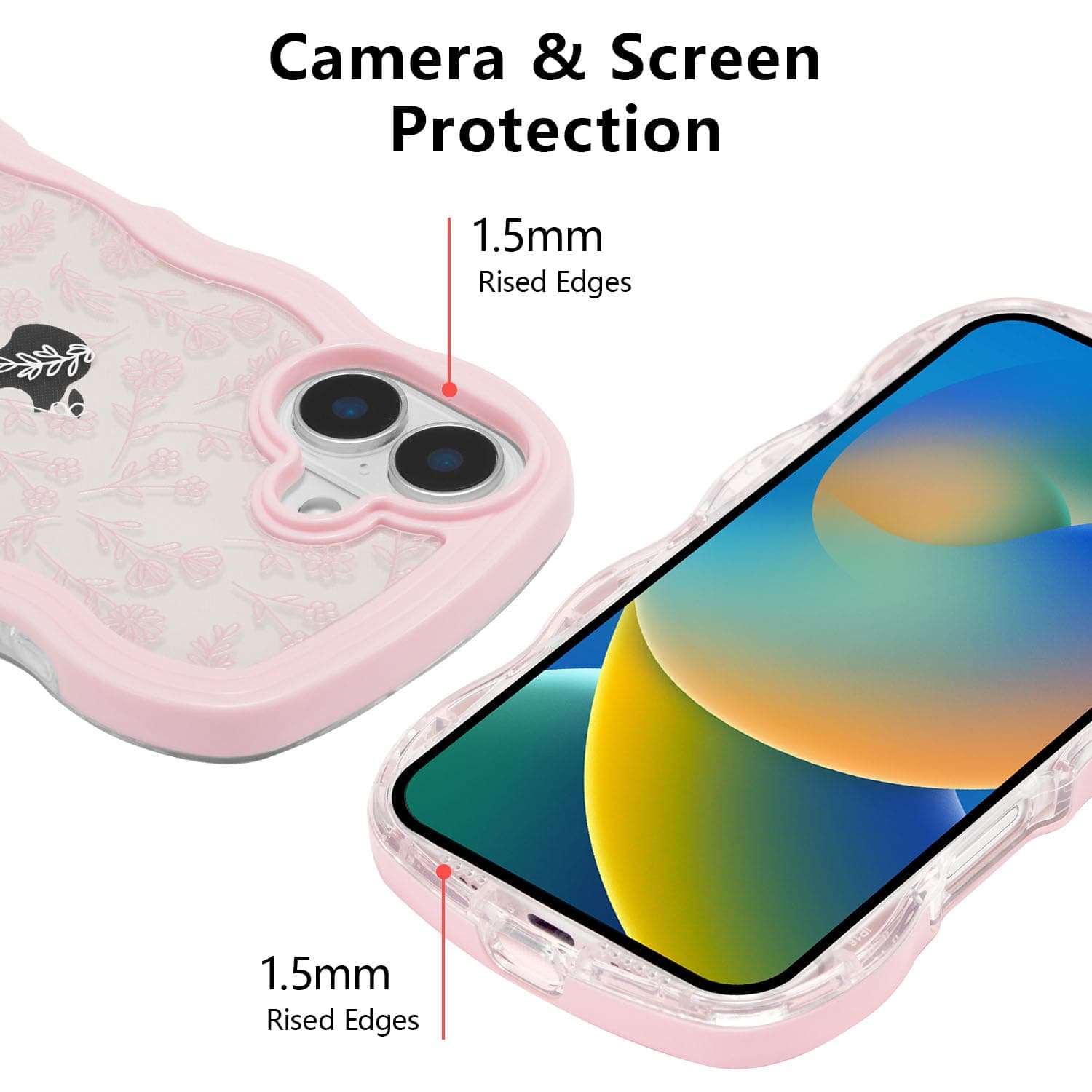 QLTYPRI for iPhone 17 Case, Cute Curly Wave Frame Clear Case for Girls Women, Flower Clear TPU Bumper Slim Soft Silicone Shockproof Protective Phone Cover for iPhone 17 - Pink Floral