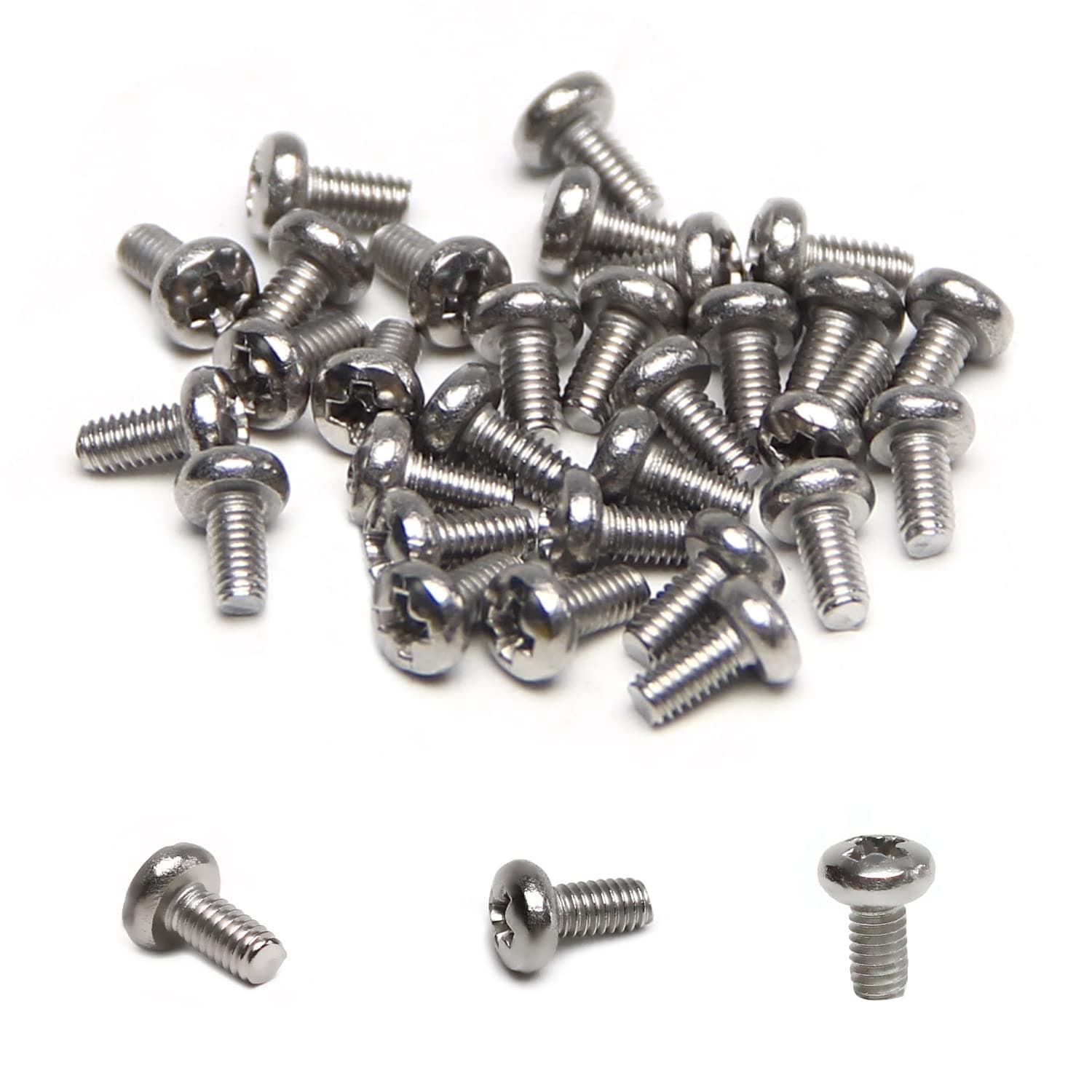 MroMax 30Pcs M2.5 x 5mm Pan Head Phillips Machine Screws, 304 Stainless Steel 18-8, Fully Thread, Metric Silver Gray Cross Head Screws Bolts for Computers, Camera and Other Small Electronic Devices