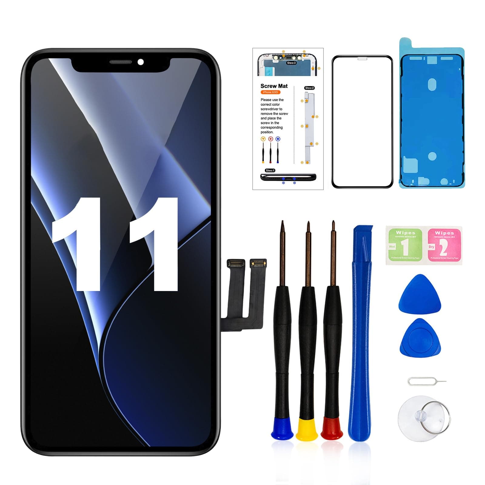 for iPhone 11 LCD Screen Replacement Kit 6.1inch, 3D Touch LCD Display Digitizer Assembly with Repair Tools+Screen Protector Compatible iPhone 11 Screen Replacement (Model A2111, A2223, A2221)6.1inch