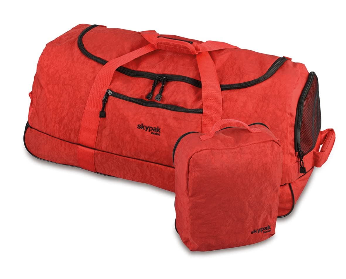 Skypak New Folding Wheeled Duffle - Compact, Lightweight and Foldable (Black) (Red)