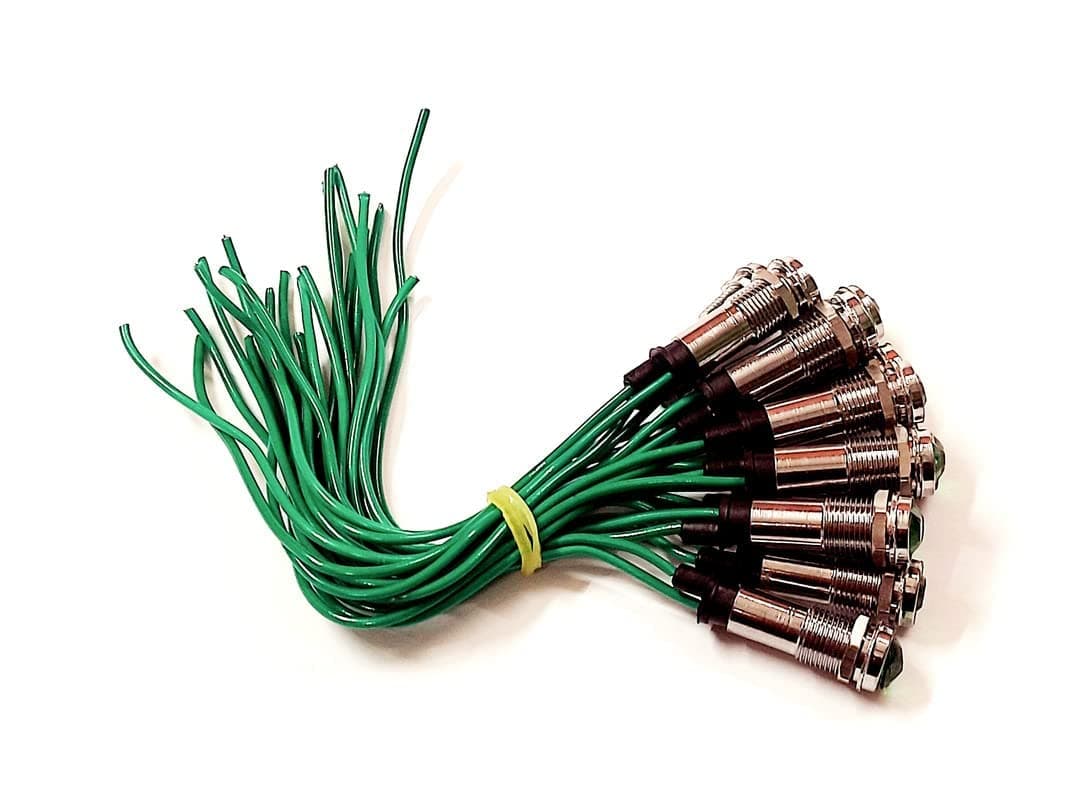 ERH India 12 Pcs Neon Light Bulb Panel Indicator Metal Body Green Color Light Lamp 220v-240v AC for Industrial Control Systems, Electrical Panels, Automotive Applications etc.