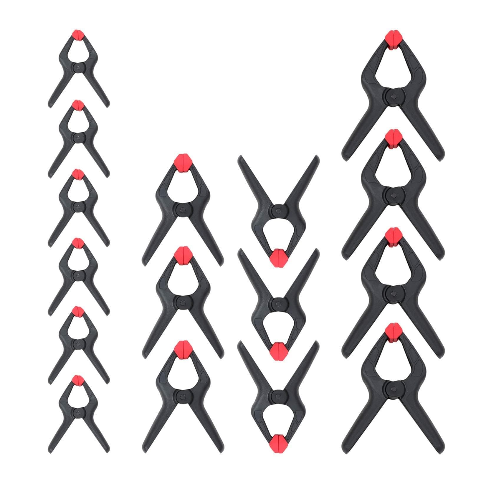 WORKPRO 16-Piece Nylon Spring Clamp Set-4pc 6-1/2", 6pc 4-1/2" , 6pc 3-3/8", for Woodworking, Photography Studios and DIY Works, Black