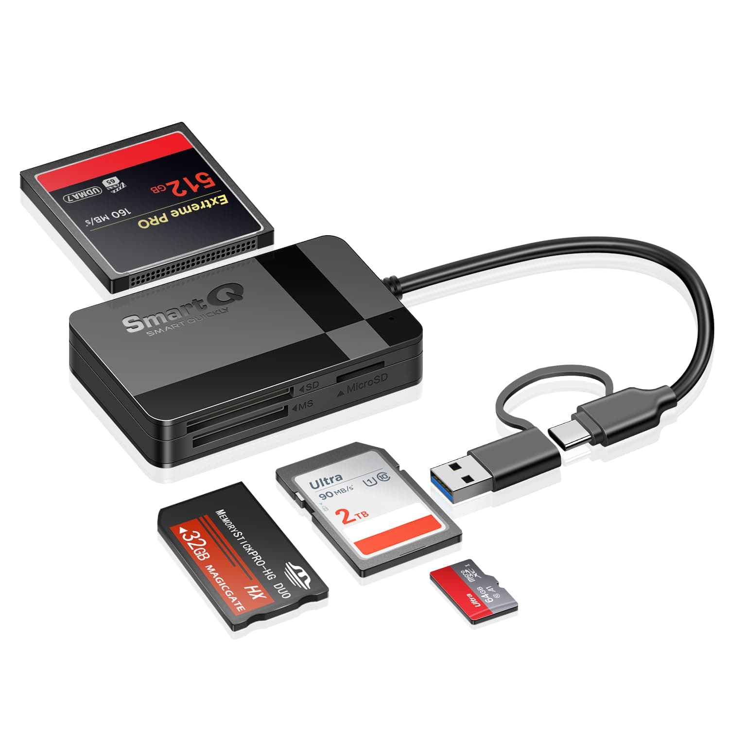 SmartQ C368 Pro USB 3.0 Multi-Card Reader, Plug N Play, Apple and Windows Compatible, Powered by USB, Supports CF/SD/SDHC/SCXC/MMC/*MMC Micro/*RS MMC/*Mini SD/Micro SD/MS Duo/MS Pro/MS Pro