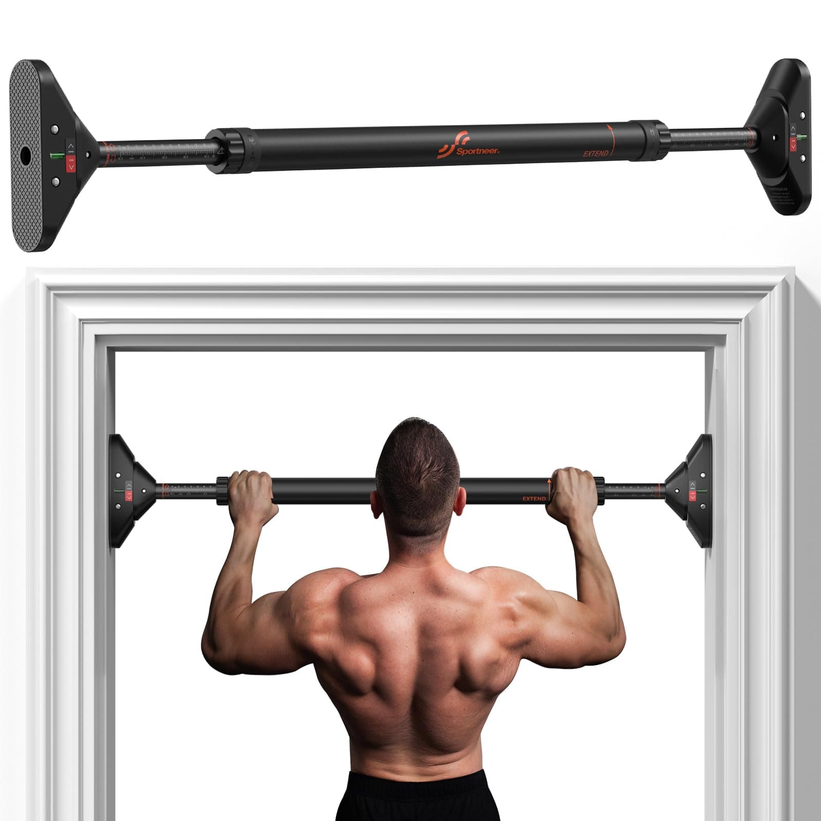 Pull Up Bar: Strength Training Chin up Bar without Screws - Adjustable 75-94cm Width Locking Mechanism Pull-up Bar for Doorway - Max Load 200kg for Home Gym Upper Body Workout Non-slip