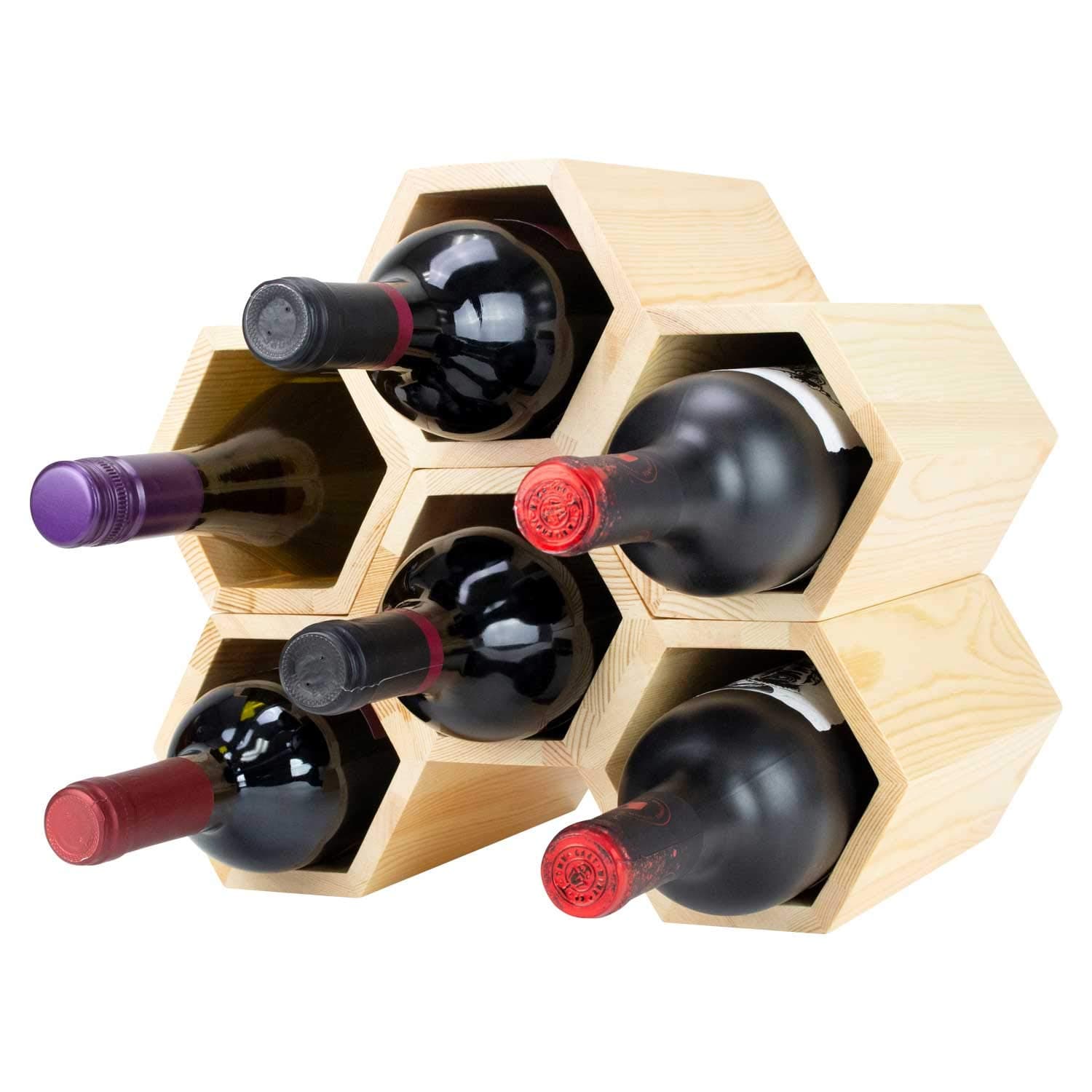 Atterstone Customizable Stylish Honeycomb Hexagonal 6 Bottle Unique Home Display Wall Mounted Wine Rack Wooden Holder