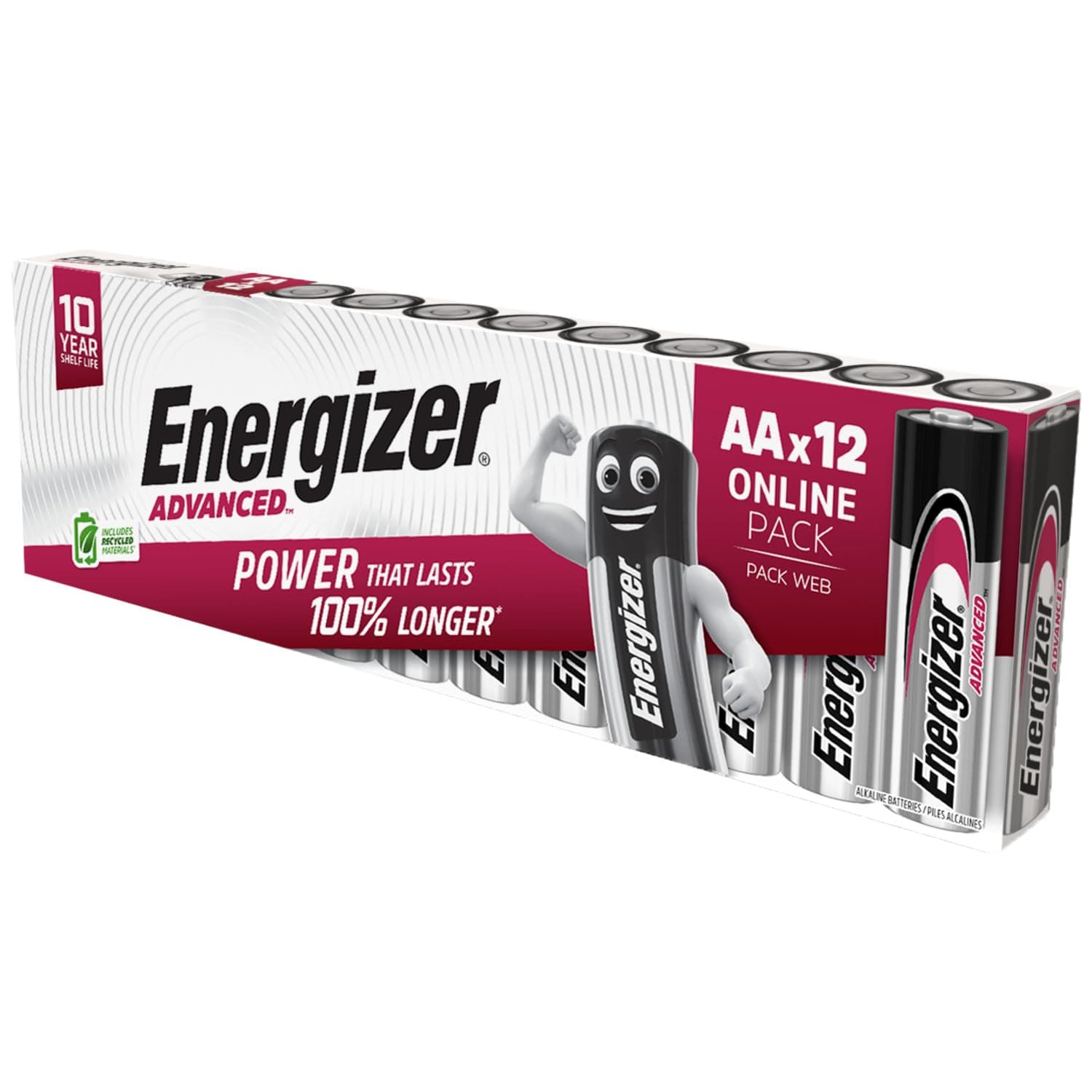 Energizer Advanced - AA Batteries (12 Pack) - Double A Battery 1.5V - Up To 100% Longer Lasting - Ideal for High-Drain Devices - 0% Plastic Packaging - 10 Year Shelf Life [Amazon Exclusive]