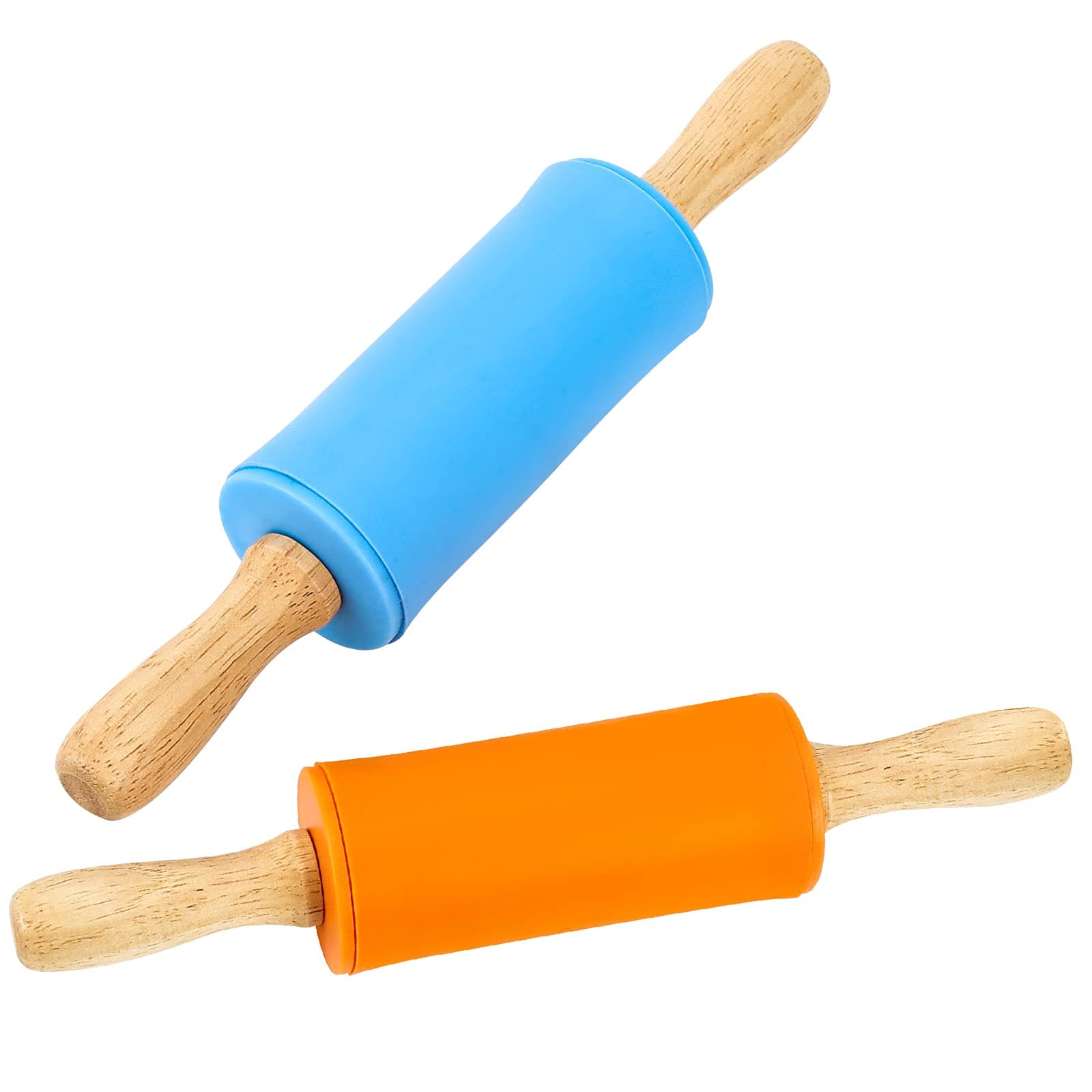Koogel Mini Rolling Pin, 2 Pack 9 Inch Kids Rolling Pins Wooden Handle Non-Stick Silicone Rolling Pins for Children Baking Kitchen Tools