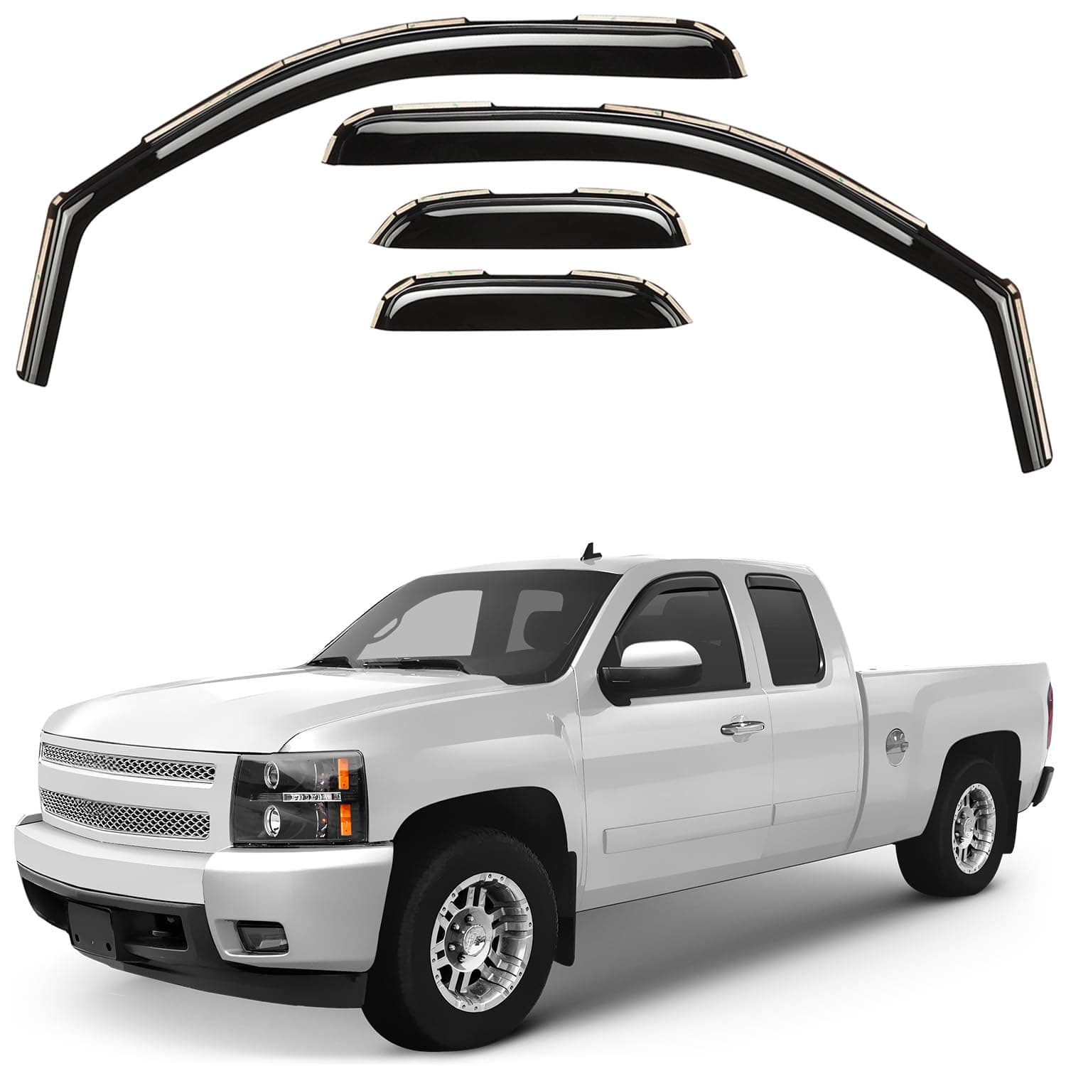 Window Deflectors Smoke Tinted in-Channel Side Window Vent Visor Deflectors Rain Guards Compatible with Silverado/Sierra 1500 2007-2013 Extended Cab - 4pcs. GW0865
