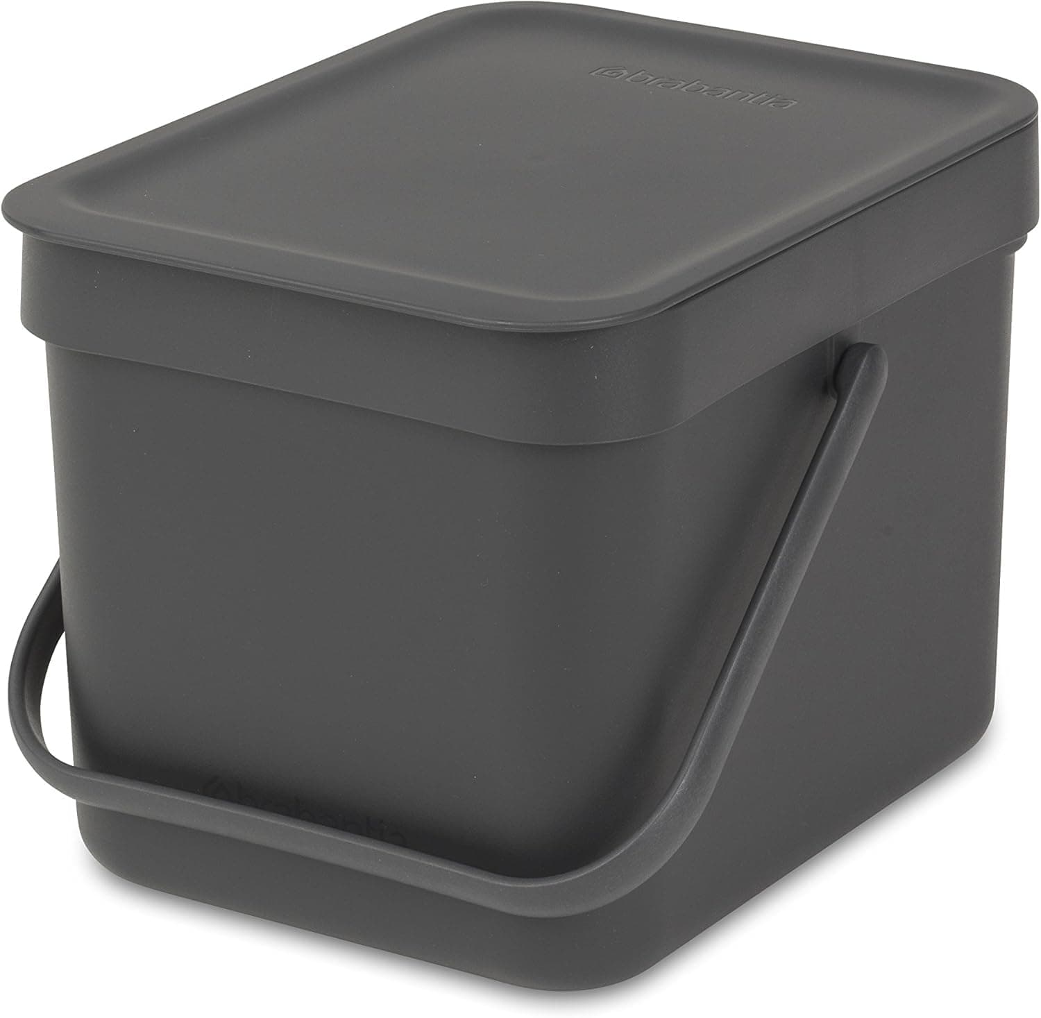 Sort & Go Food Waste Bin 6L (Grey), Space-Efficient Plastic Recycle Bin with Handle, Removable and Stay-Open Lid, Easy to Clean Kitchen Compost Caddy without Nooks and Rims