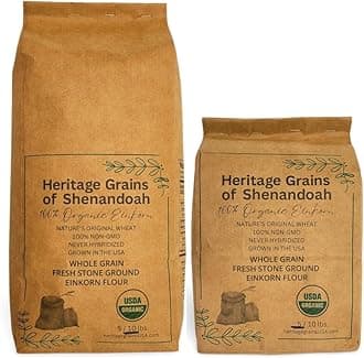Organic Whole Grain Einkorn, Fresh Stone-Ground & USA Grown, Heritage Grains of Shenandoah- great for gluten issues (Fresh Ground Flour, 15 lb.)