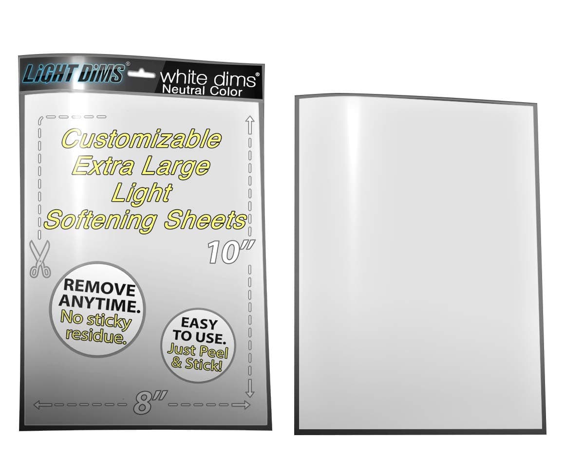 LightDims White Dims Self Adhesive Dimming/Softening Sheets for Harsh LED Lights 8"x10.5" Size (2 Sheets) Neutral Color & a Free Mystery Gift Sheet (3 Sheets Total). Packaging May Vary