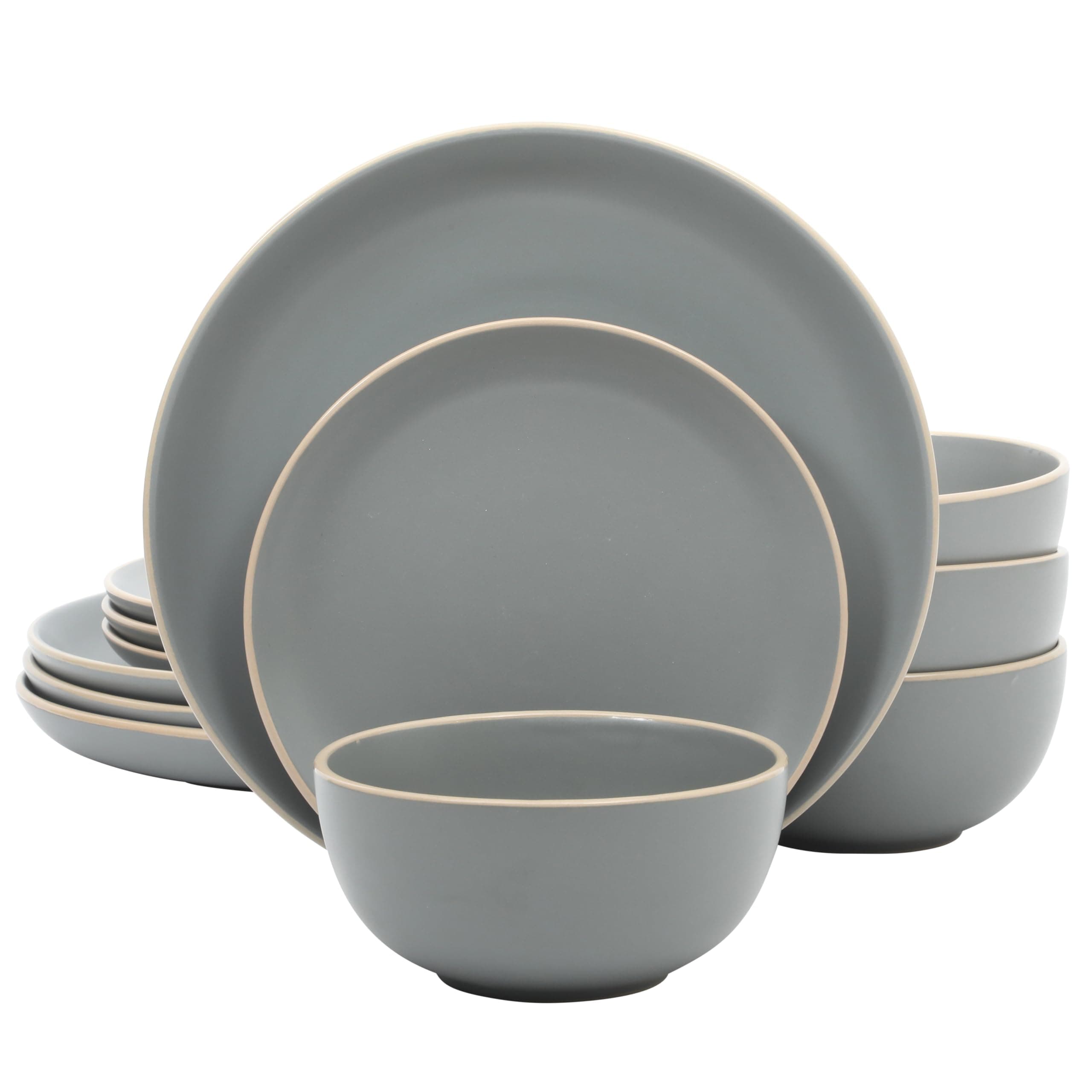 Dinnerware Set Service for 4, 12-Piece, Grey Matte (New Version)