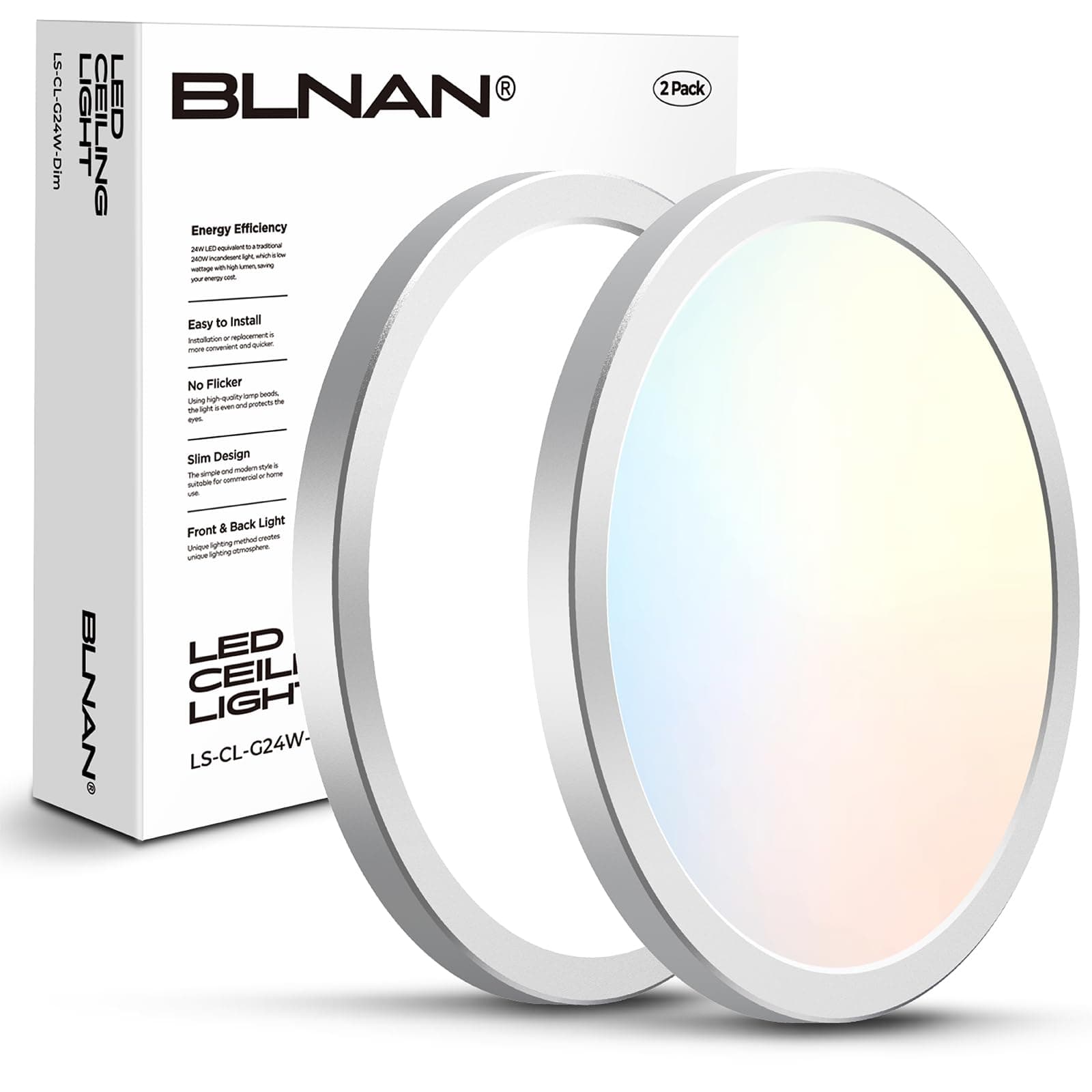 BLNAN LED Flush Mount Ceiling Light Fixture, Super Slim 12 Inch 24W LED Ceiling Light, 3000K/4000K/5000K Selectable Ceiling Lamp - Round Flat Ceiling Lights Flush Mount for Kitchen Bathroom Shower