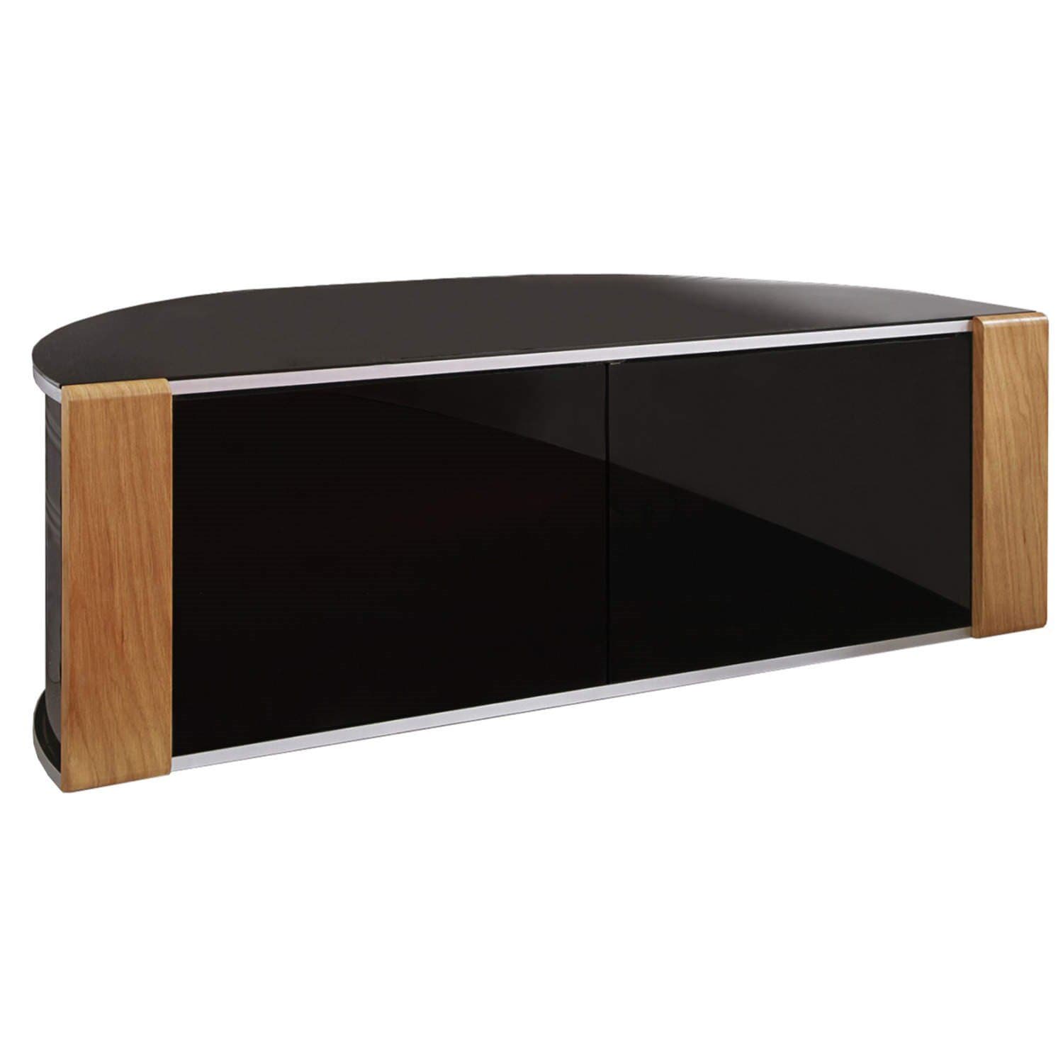 Sirius 1200 Beam Thru Remote-Friendly Gloss Black with Walnut & Oak Interchangeable Trims 32"-52" Flat Screen TV Cabinet