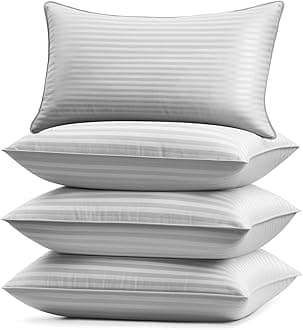 Basic Beyond Bed Pillows Queen Size Set of 4 - Down Alternative Pillows for Sleeping, Soft 20 x 28 Inches 4 Pack Queen Pillows for Back, Stomach or Side Sleepers, Silver