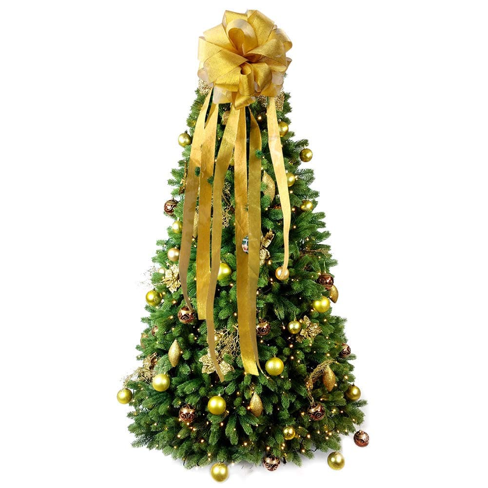 Christmas Tree Bow Topper Large DIY Christmas Tree Topper with Streamer Gold Edge, Christmas Wreath Bow for Christmas Decoration (Gold)