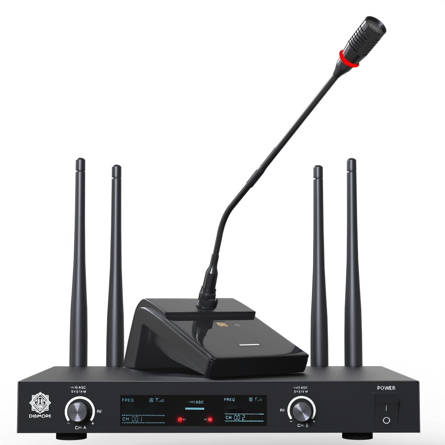 DIGIMORE UHF Wireless Desktop Gooseneck 18" Podium Microphone | 30 Channels | 300ft Long Range | XLR Output | Best for Meetings, Video Conference Microphone, Streaming Lectures (D-600)