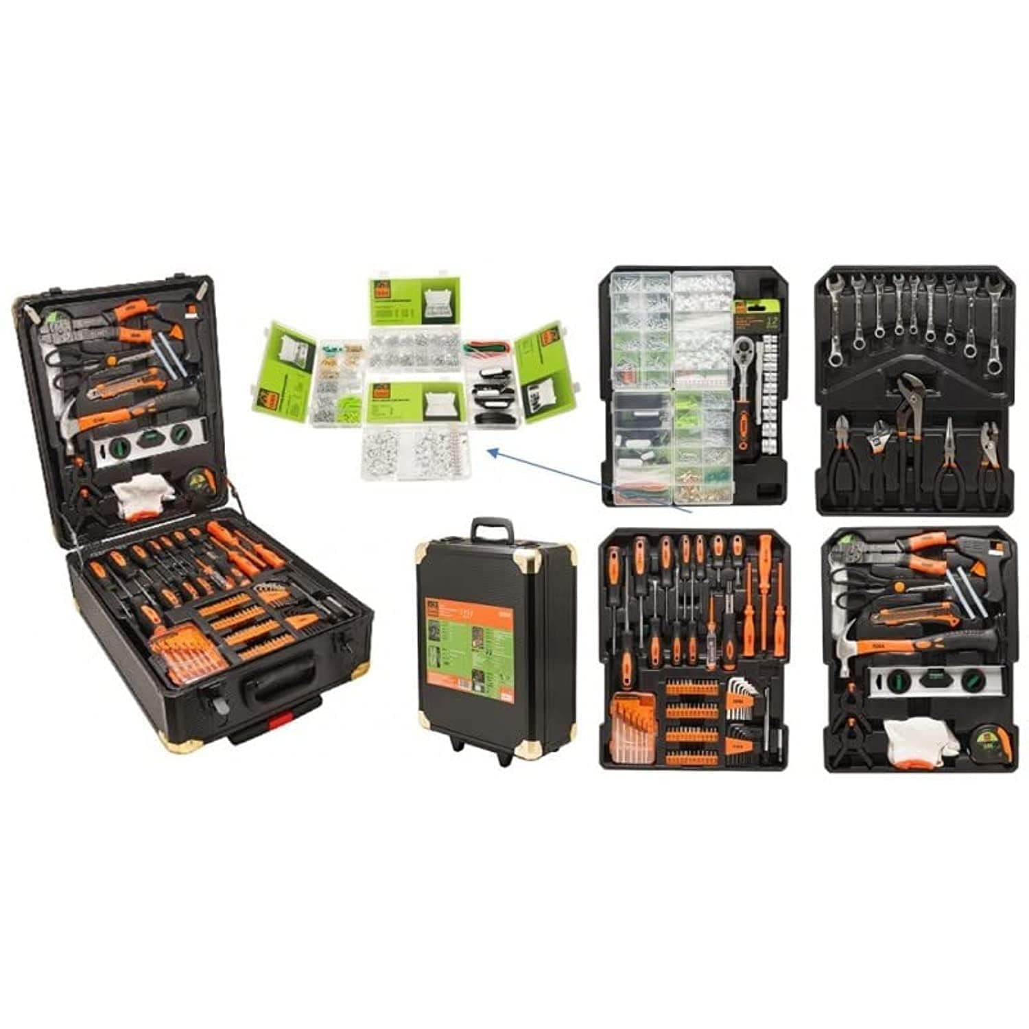 Wmc Tools Tool Set - General Household Hand Tool Kit in Wheeled Case Screwdriver, Wrench, Pliers, 1400 Pieces