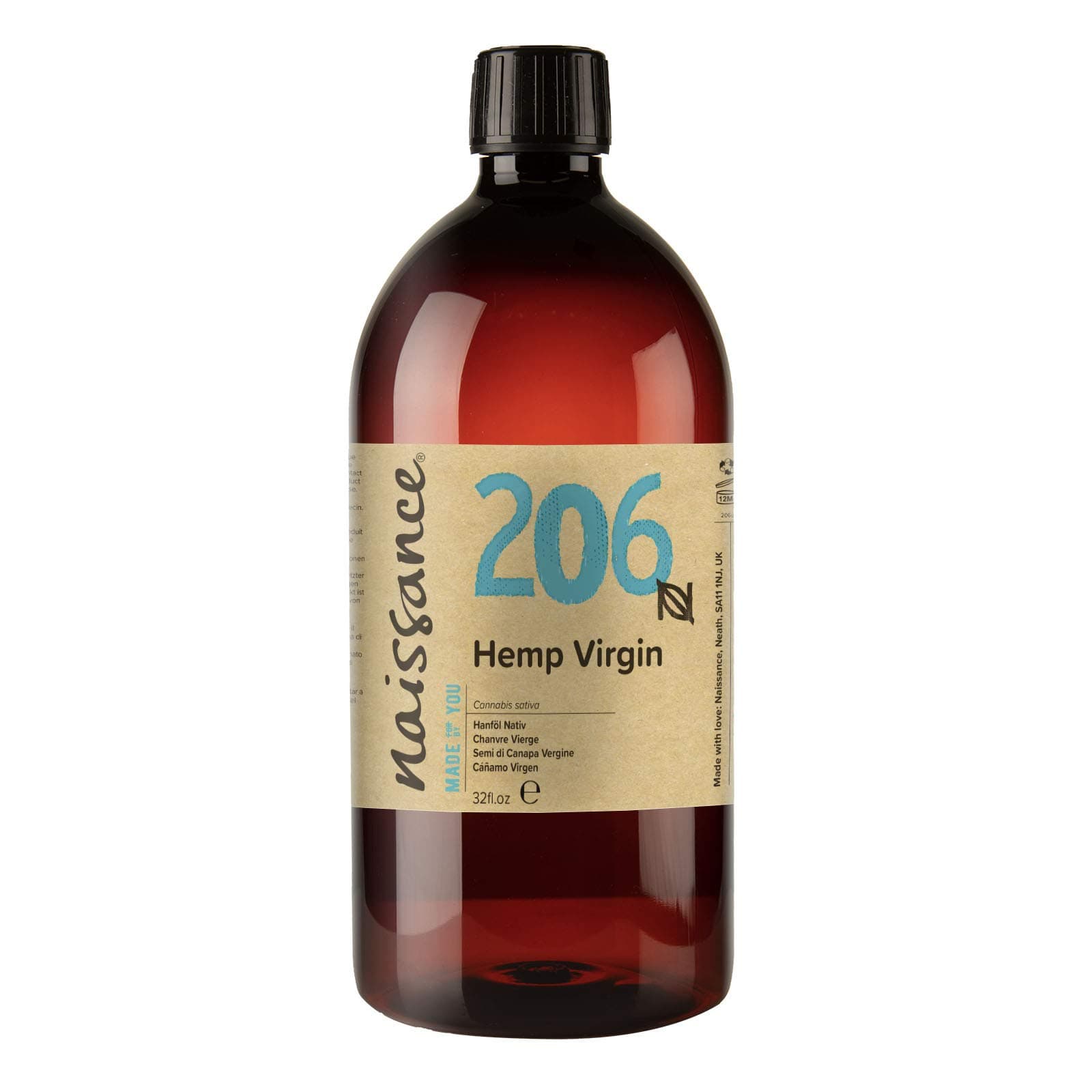 naissance Cold Pressed Virgin Hemp Seed Oil 32 fl oz - Pure, Natural, Unrefined, Vegan, Non GMO, Hexane Free, Cruelty Free - Rich in Essential Fatty Acids and Vitamin E