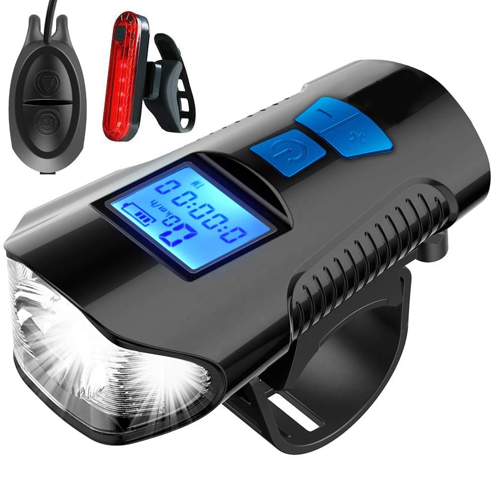 YSONG LED Bicycle Light USB Rechargeable Bicycle Headlight Tail Light with Bicycle Speedometer, Odometer Waterproof Front Light, Suitable for All Mountain and Road Bikes