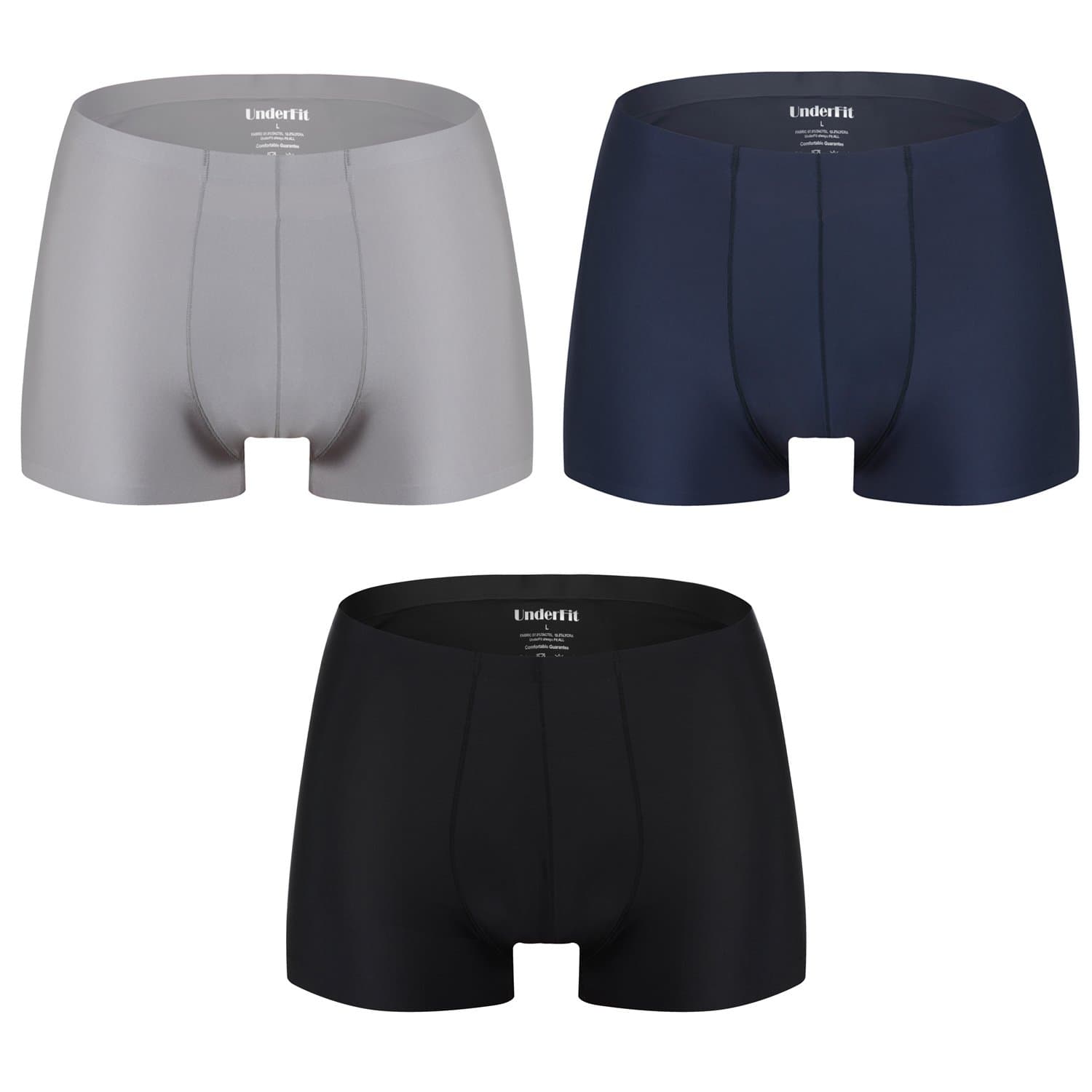 UnderFit Men's 3-Pack Stretchable Seamless Microfiber Boxer Briefs (S, BlackGrayBlue)