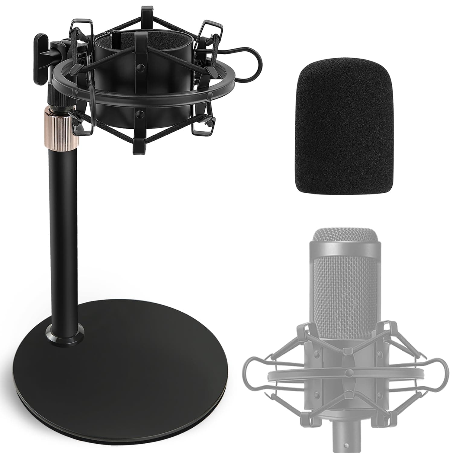 Frgyee Audio Technica Mic Stand with Shock Mount Foam Windscreen, AT2020 Microphone Stand with Pop Filter Shock Mount for Audio Technica AT2020 AT2020USB+ AT2035 ATR2500 Condenser Microphone