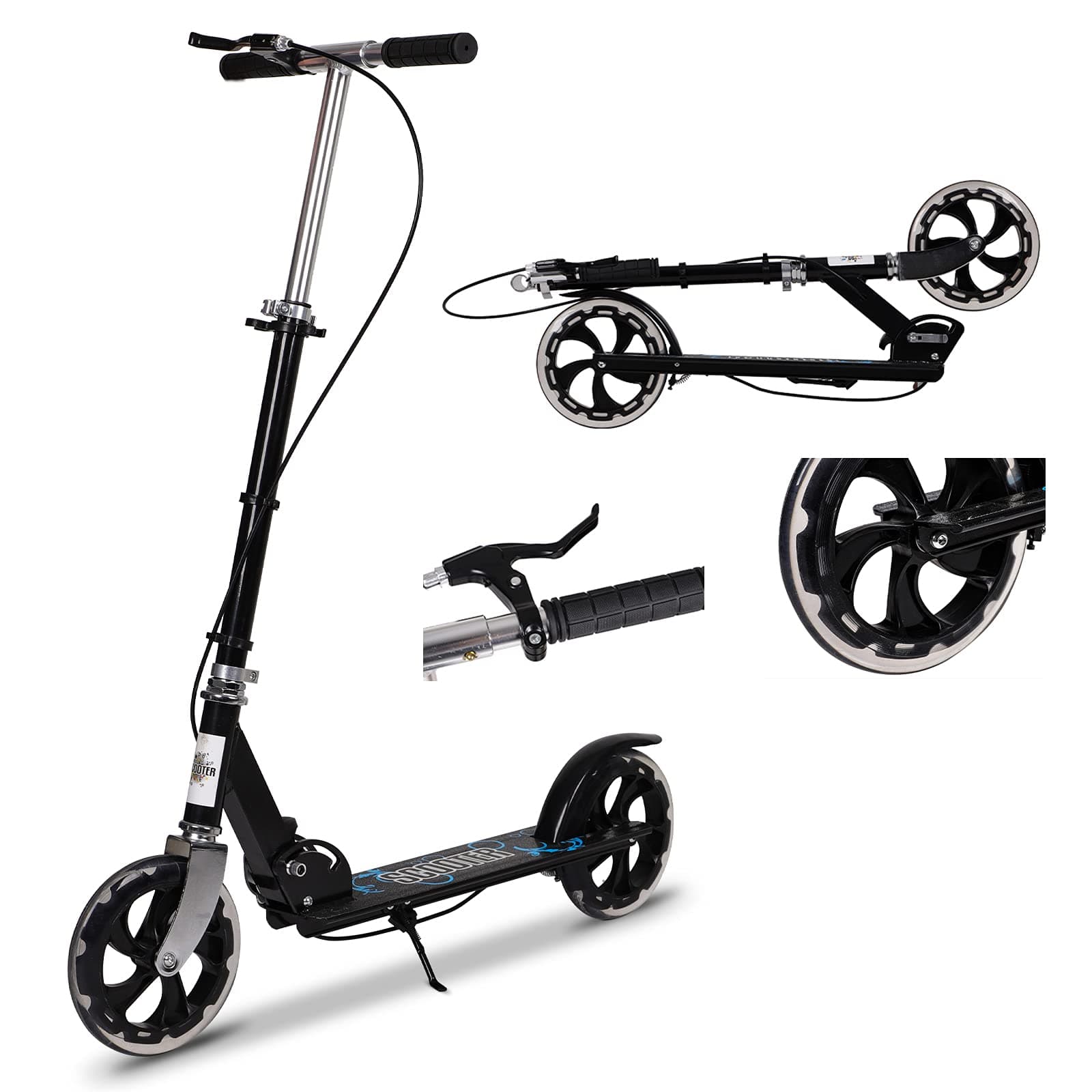 Kick Scooter for Kids, Foldable Teens Scooter Adjustable Handlebar Push Scooters with Kickstand, Dual Brake System 200mm Wheels ABEC-7 Bearings for Boys Girls Teens Ages 6 7 8 9 10 11 12+ Gift