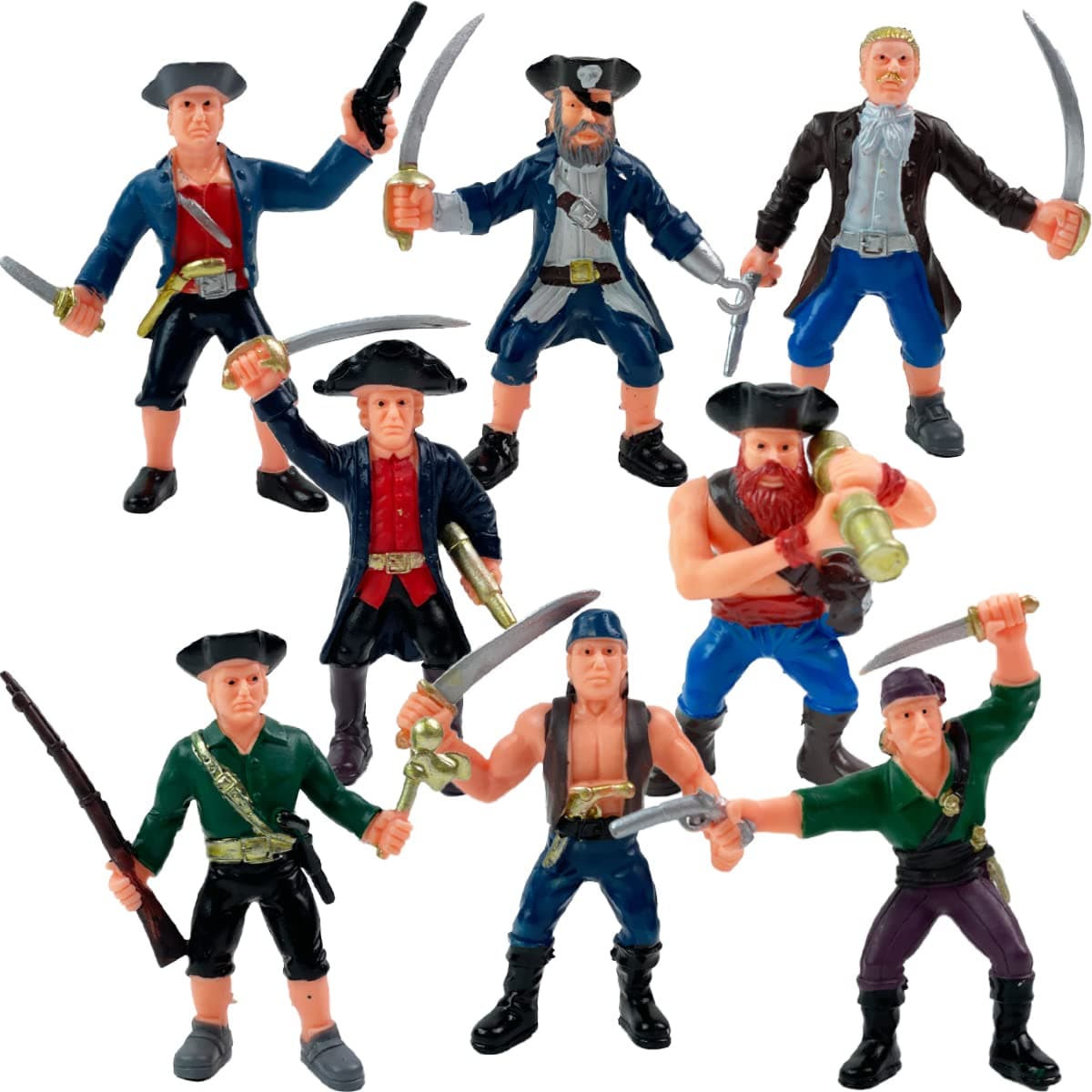 Liberty Imports 8 Piece Pirate Action Figures Playset in Assorted Poses and Weapons, Fun Pirate Men Party Favor for Kids (3.5 inch)