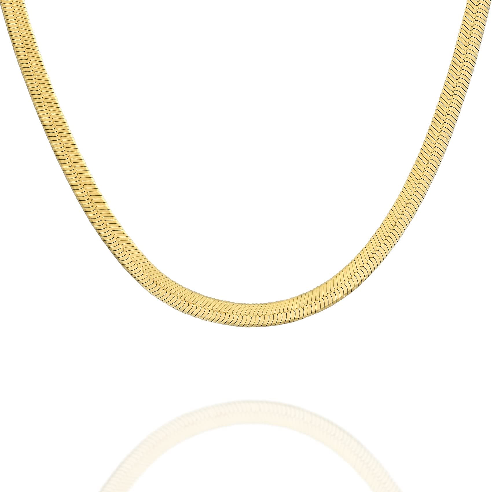 PAVOI Solid 925 Sterling Silver, 22K Gold Plated Snake Chain Necklace, Italian Diamond-Cut Herringbone Necklace for Women and Men, Made in Italy