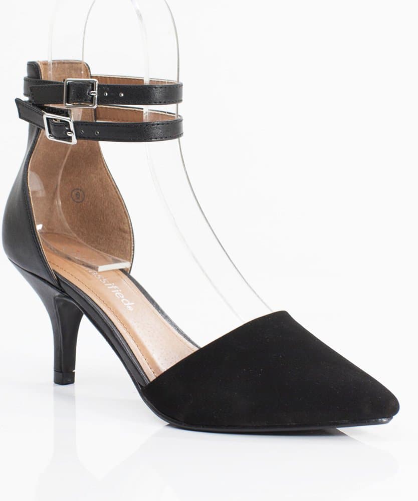 Tatum-H Kitten Heel Pointy Toe Wrap Around Ankle Strap Single Heel Pump BLACK (10)