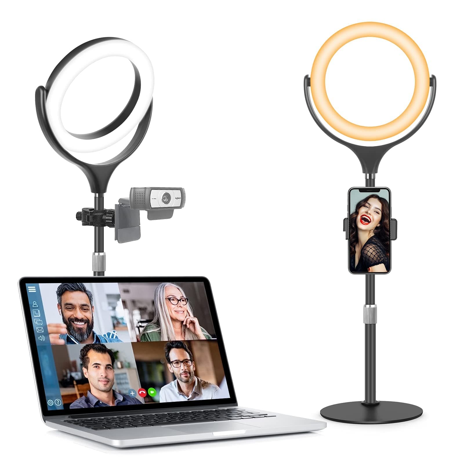 Ring Light with Stand for Desk Laptop Computer Video Conference Recording, Evershop Selfie Ring Light with Adjustable Metal Stand&Phone Holder for Zoom Meeting, Video Call, Live Stream,Tiktok/YouTube