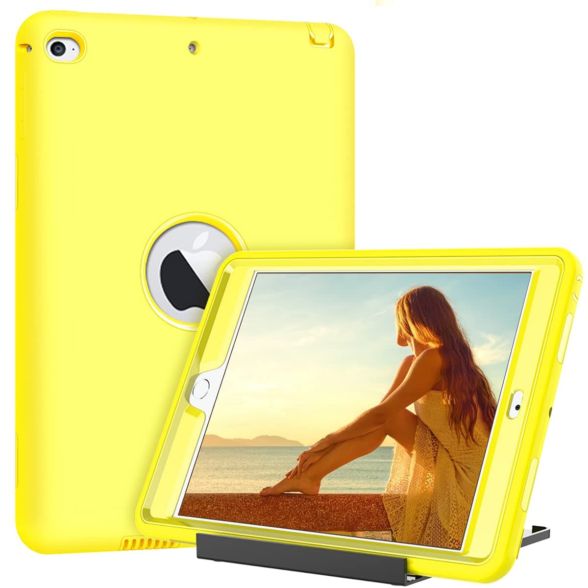 Hocase iPad Mini 5 Case, (with Separate Stand) Heavy Duty Shockproof Soft Silicone Rubber+Hard Plastic Hybrid Protective Case for iPad Mini 5th Generation (7.9") 2019 - Bright Yellow