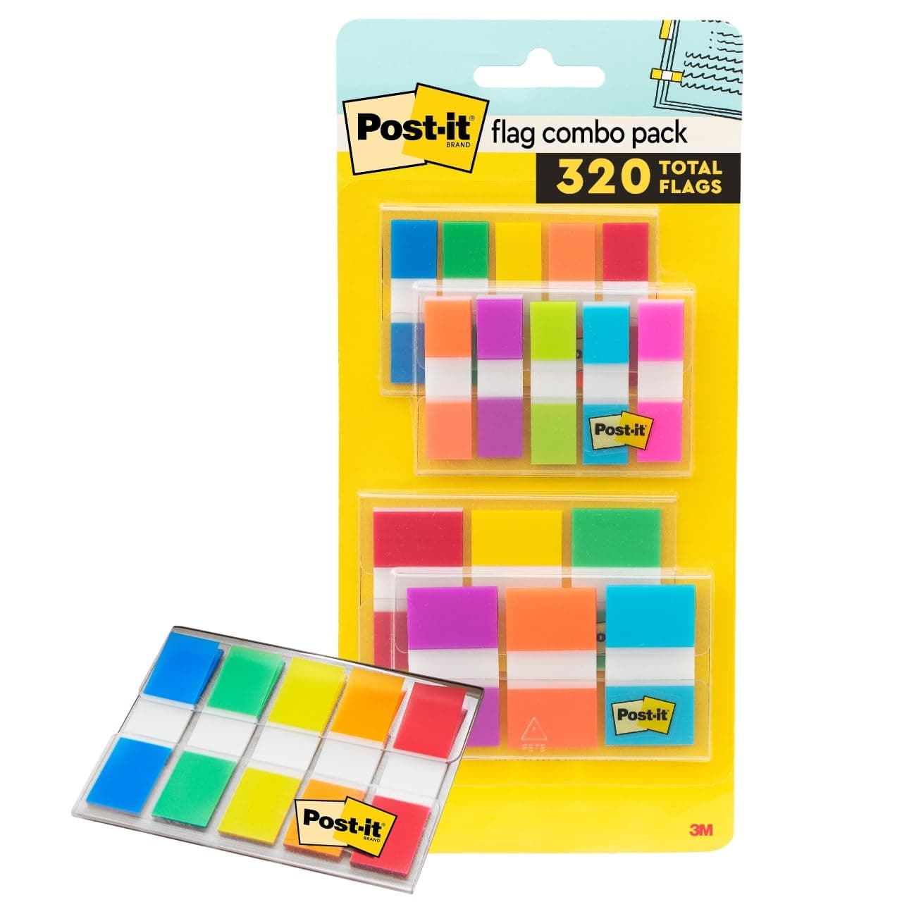 Post-it Flags Combo Pack, 4 On-The-Go Dispensers/Pack, 120 .94 in Wide and 200 .47 in Wide Flags, Assorted Colors (683-XL1)