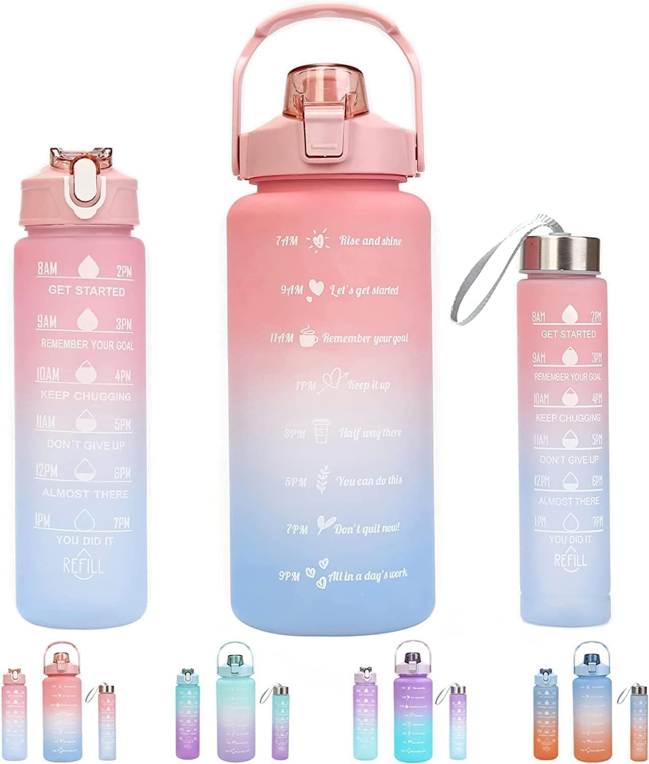 TECH LOGO ELECTRONICS Motivational Water Bottle Leakproof with Time Marker Set of 3 Water Bottle for Gym,Office,Fitness, Hiking, Cycling 2 Liter, 700ml,200ml