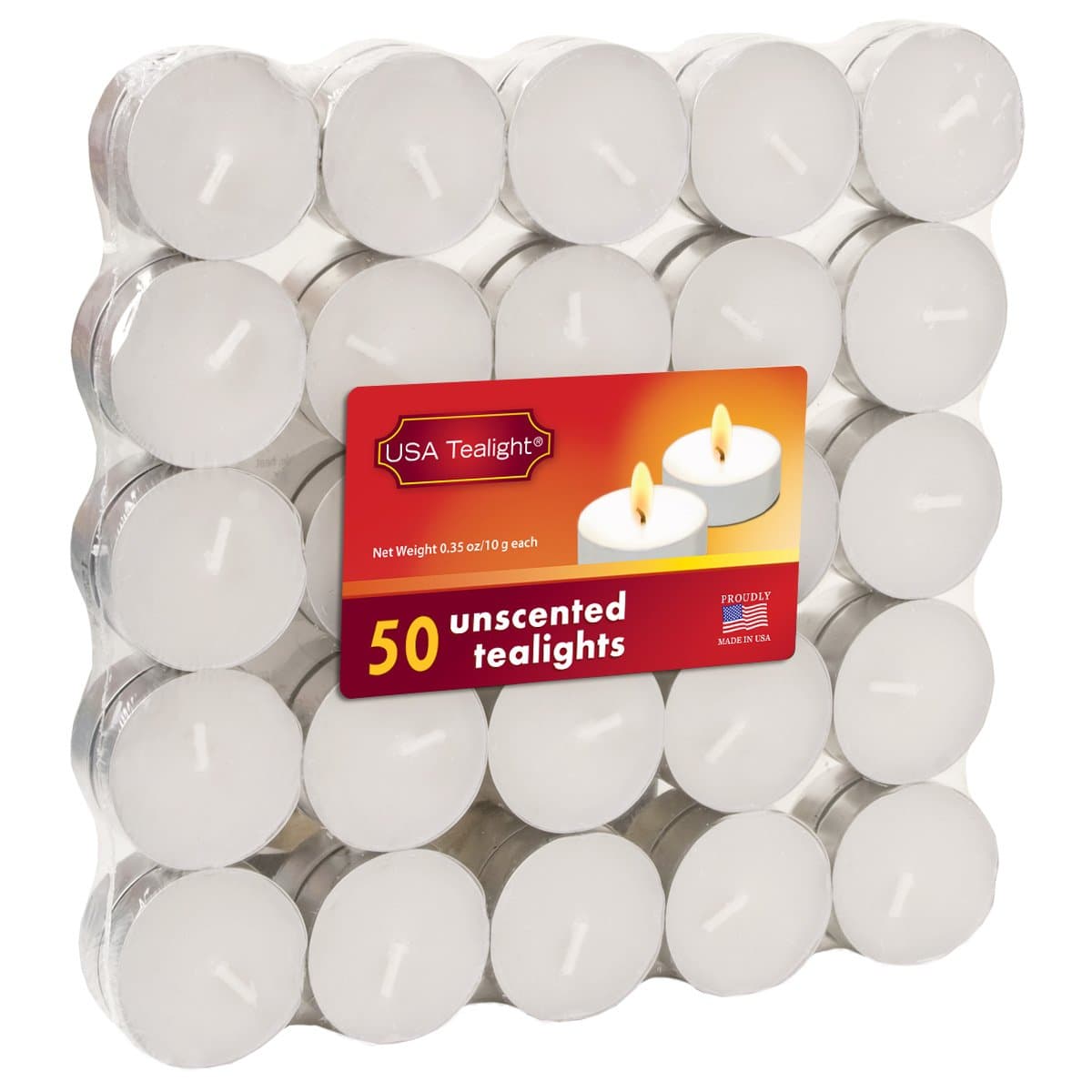 USA Tealight White Unscented Tealights, 50-Pack