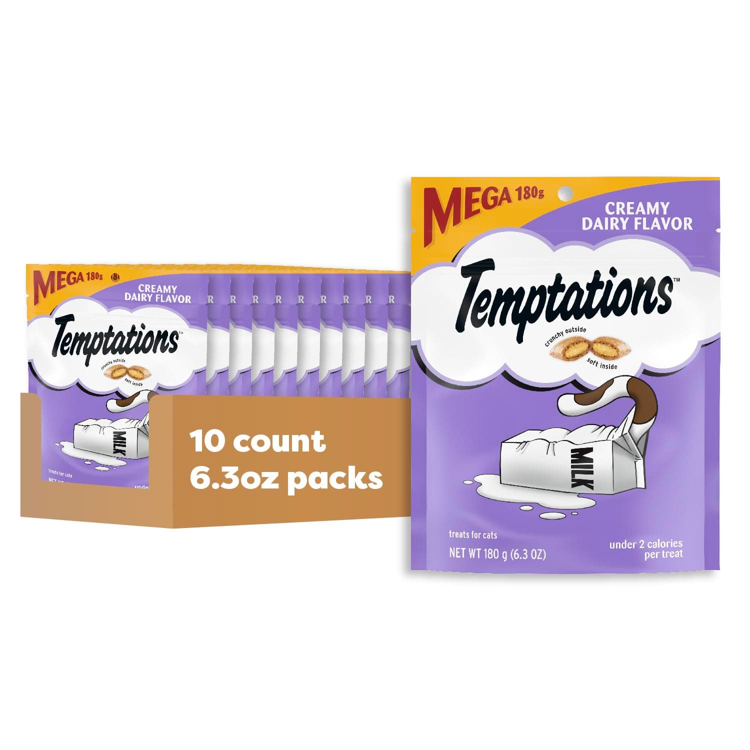Temptations Dairy, 6.3 oz./10 Pack, Frustration-Free Packaging : Classic Treats for Cats Multi-Packs, All Life Stages, stick