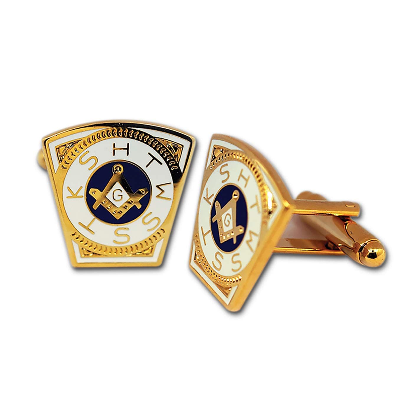 The Masonic ExchangeRoyal Arch Mark Keystone Masonic Cuff Link Pair - [White & Gold][3/4'' Tall]