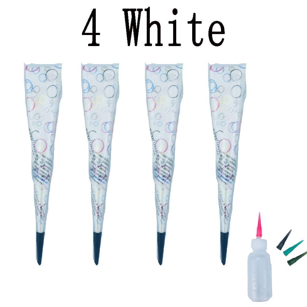 Ship from USA Temporary Tattoo Cones, 4PC Paste Cones Body Art Painting Drawing (4 White)，1Pcs Bottle, 4Pcs Nozzles