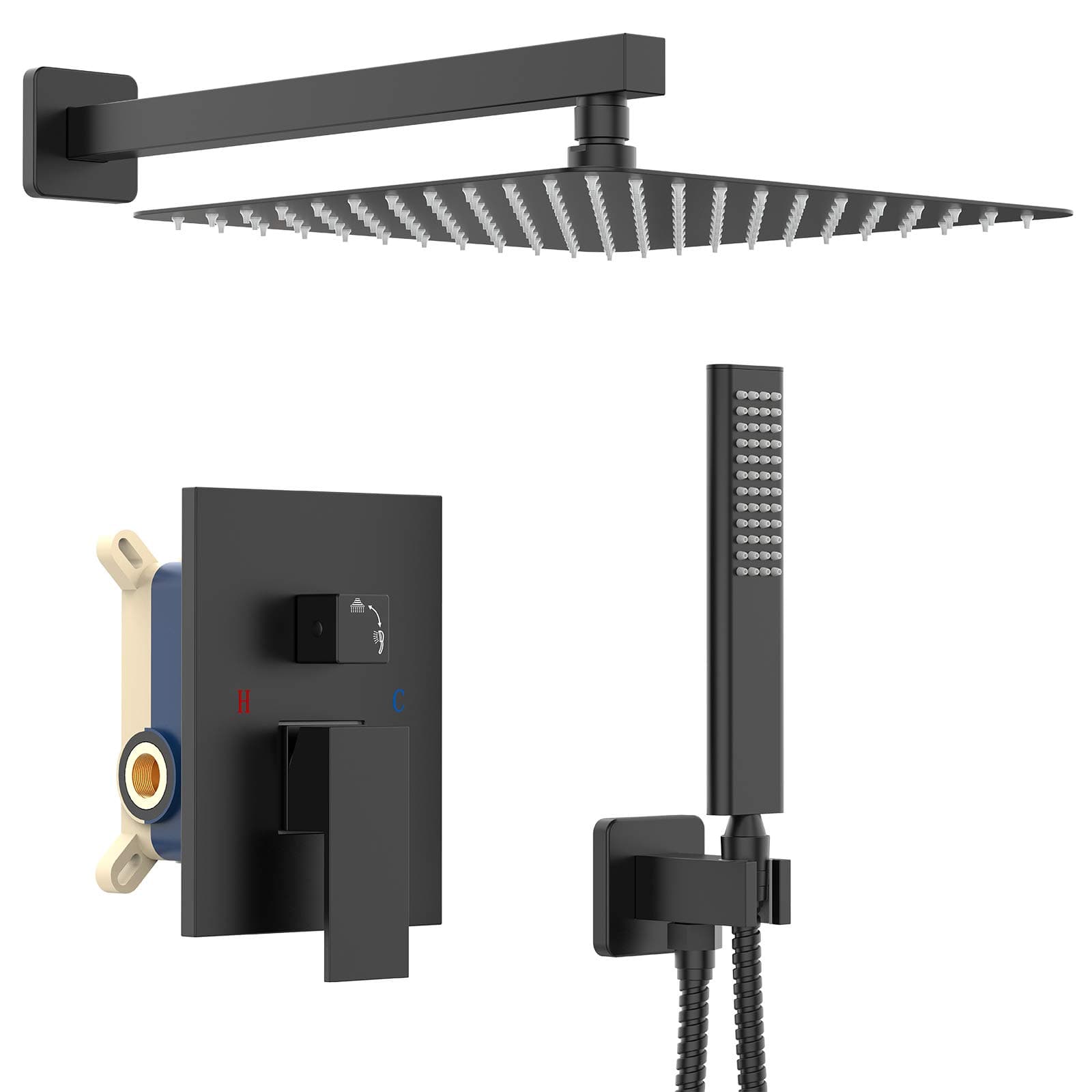 IRIBER Rain Shower System with High Pressure Rainfall Shower Head and Handheld 10 Inch Black