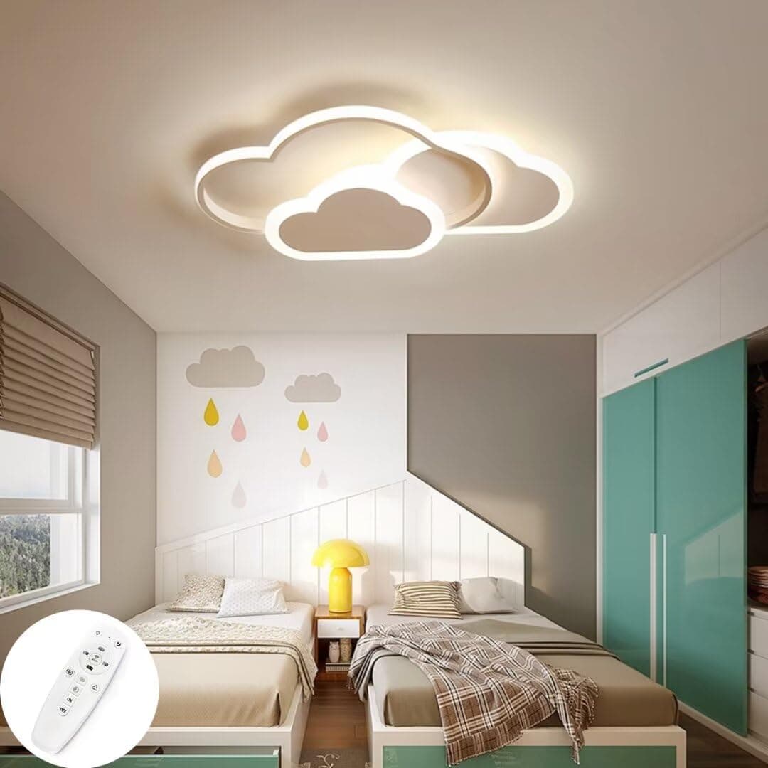 GUANSHAN3D Ceiling Light Led Creative Clouds Intelligent Regulation Stepless Dimming Ceiling Lamp Lighting for Boys Girls Bedroom Kindergarten with Remote Control, 32W