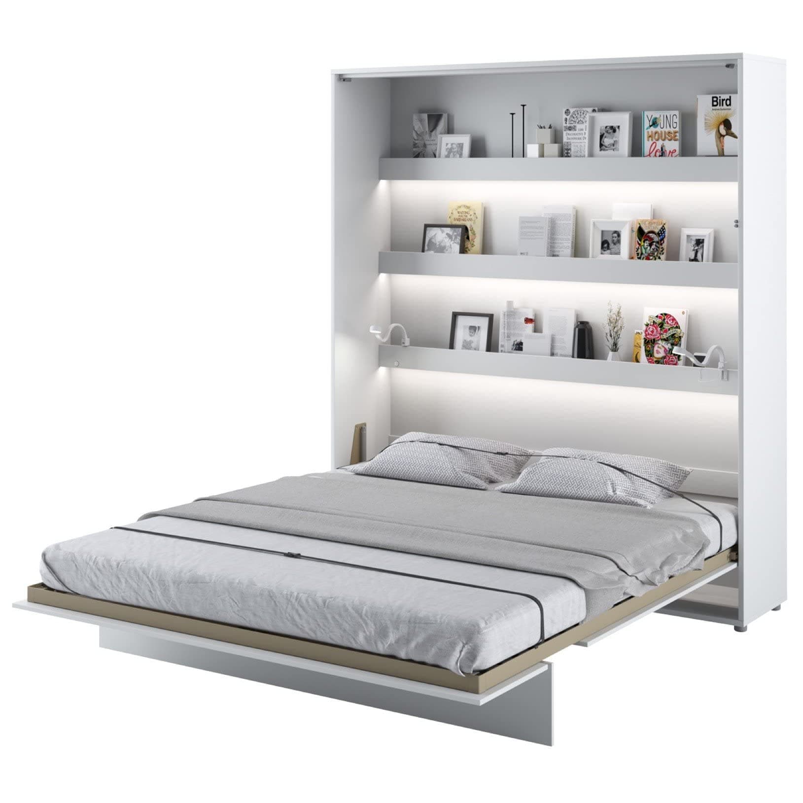 Arthauss Vertical Wall Bed Concept with Storage 180cm White Matt - Space-Saving Hidden Cabinet Bed for Small Rooms, Fold Down Murphy Bed with Multifunctional Shelves