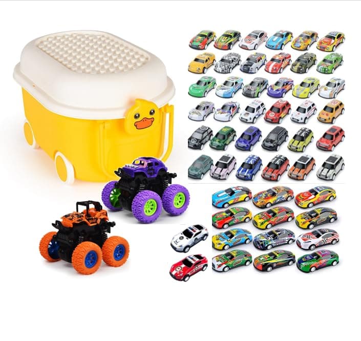 50pcs 6.8cm alloy pull back car + 2 big wheelers + small yellow boxboxGift car set tin car wholesale mini alloy pull back car kids toy car metal