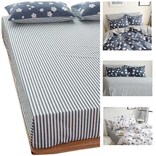 100% Soft Cotton Fitted Sheet King Size Stripe Deep Pocket Wrinkle Free Bedding Collection King Bed Sheet