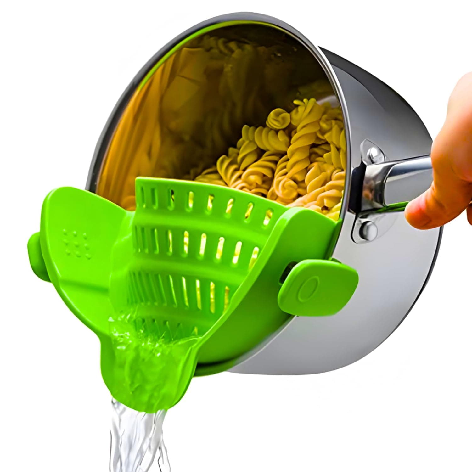 Kitchen Gizmo Snap N Strain Pot Strainer and Pasta - Adjustable Silicone Clip On for Pots, Pans, Bowls Lime Green