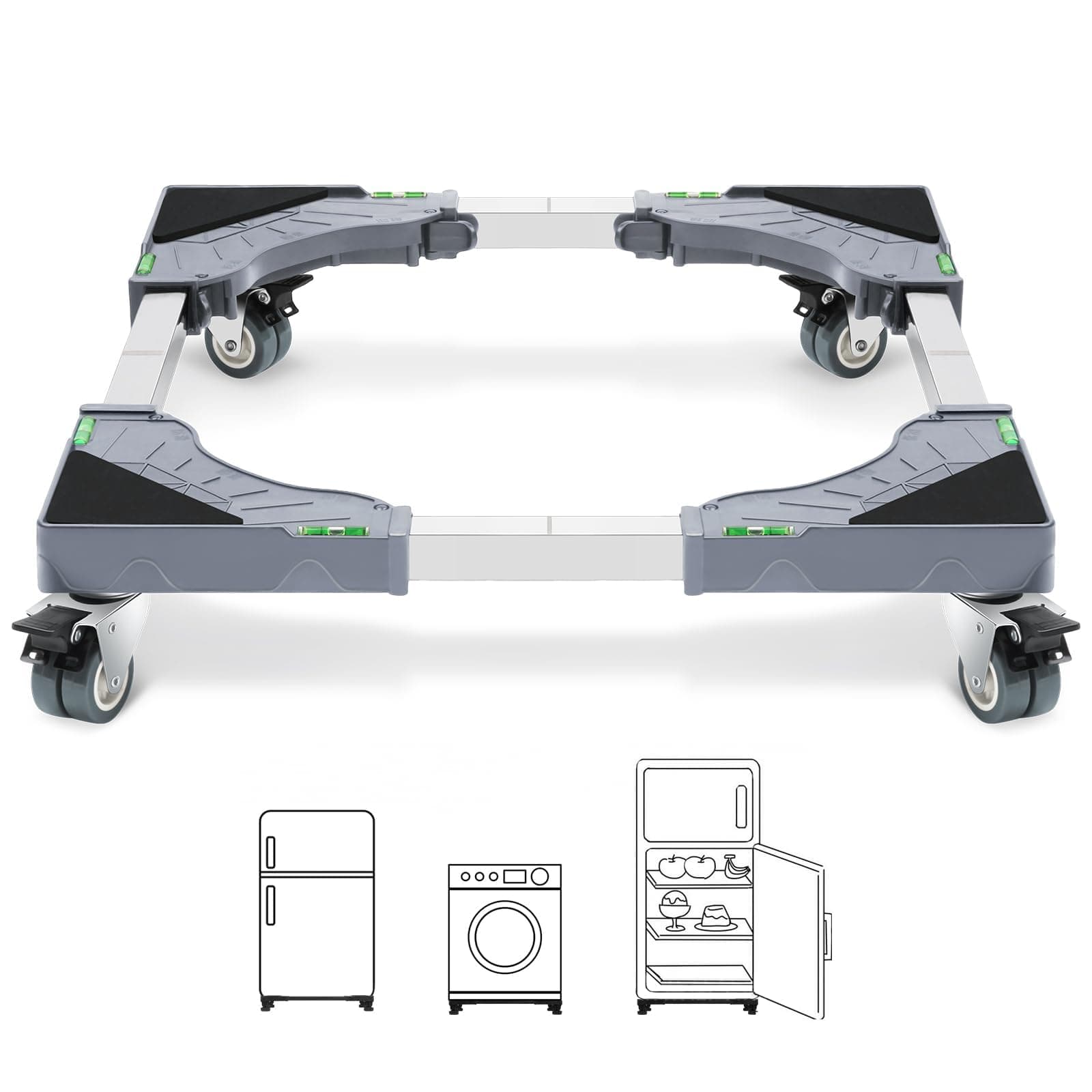 W B D WEIBIDA Adjustable Appliance Dolly Cart with 4 Locking Wheels, Small Furniture Mover Mobile Base Adjustable form 16” to 24-3/8” for Washing Machine, Dryer, Refrigerator, Max Weight 400 LBS