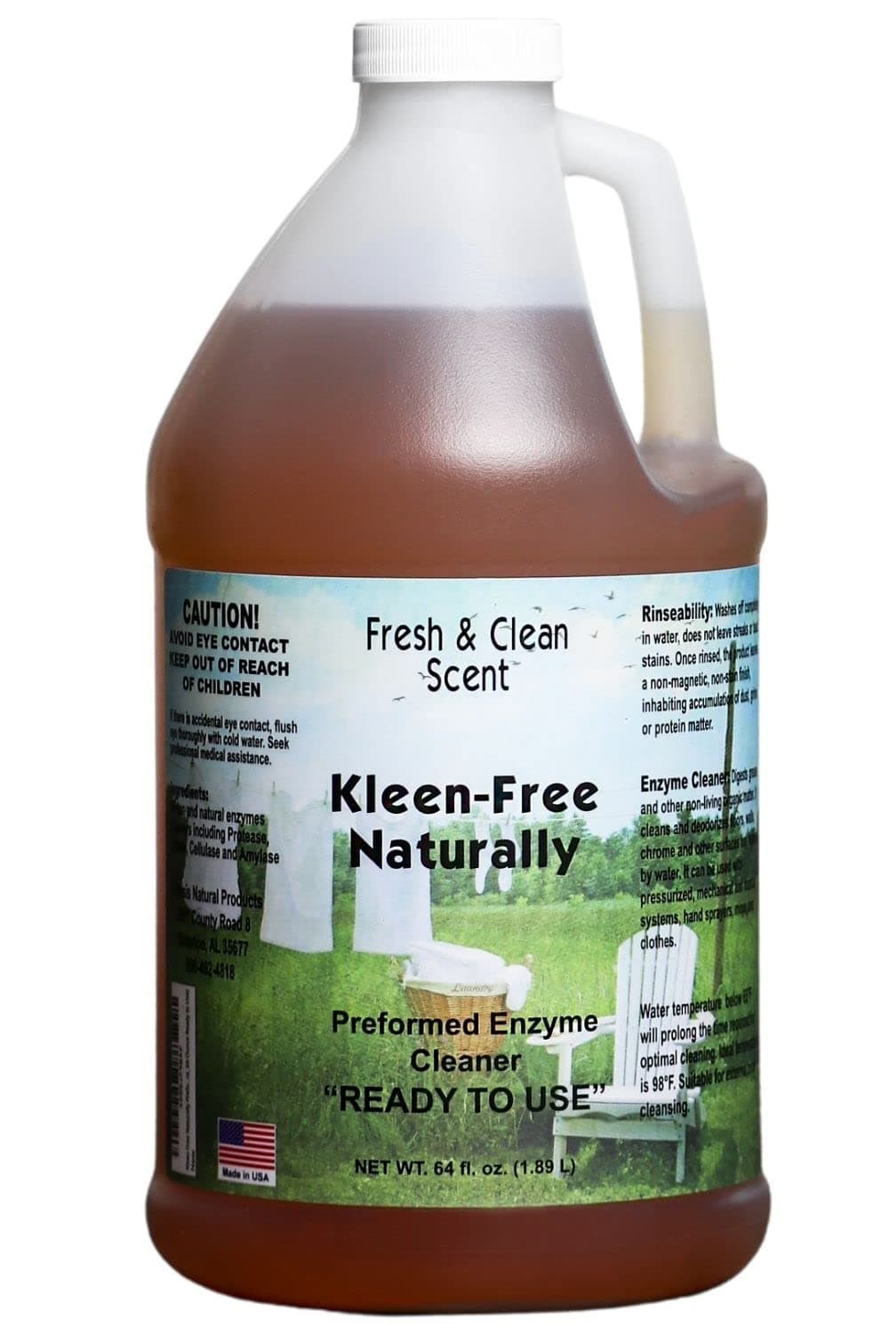 Kleen Free Naturally Preformed Enzyme Cleaner, Enzyme Solution, Multi-Purpose Cleaner, Laundry Additive and More - Ready-To-Use - Fresh and Clean Scent - 64oz