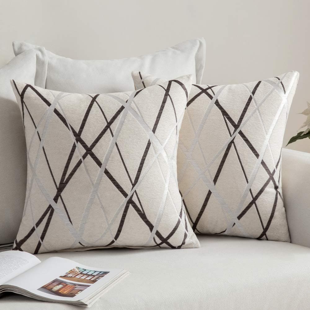 MIULEE Cushion Covers Cushions for Sofa Modern Line Decorative Square Luxury Pillowcases for Couch Livingroom Sofa Bed with Invisible Zipper 45cm x 45cm 18x18 Inches 2 Pieces Cream