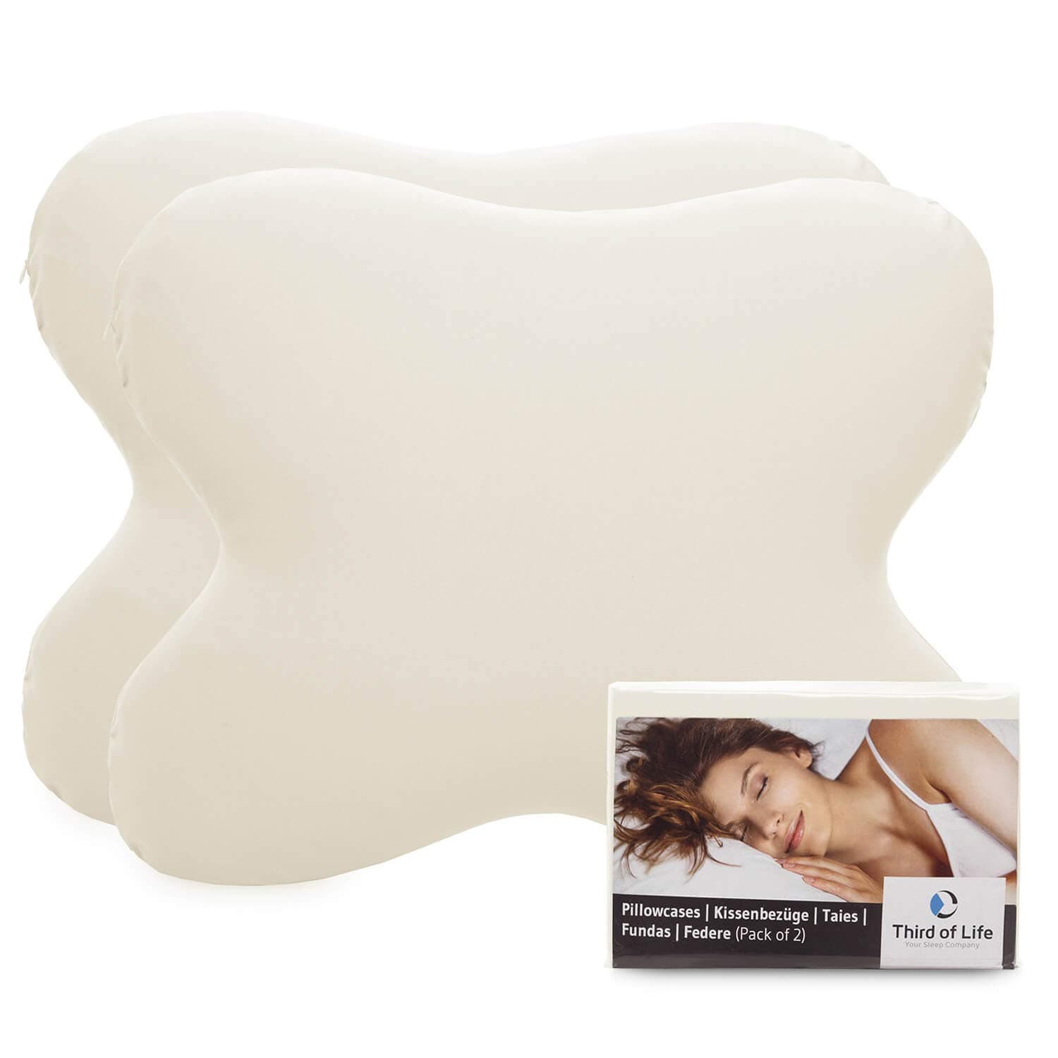 Third of Life pillow case double pack (2pcs, ivory uni) for butterfly cushions, in particular ACAMAR - cotton, double jersey, good fit, non-iron, 3 years guarantee, pillowcase with zipper