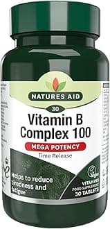 Natures Aid Vitamin B Complex 100 – High Potency B Vitamins 100mg for Energy, Metabolism, Nervous System & Immune Support – Vegan, Gluten Free, Non-GMO, Time Release – 30 Tablets